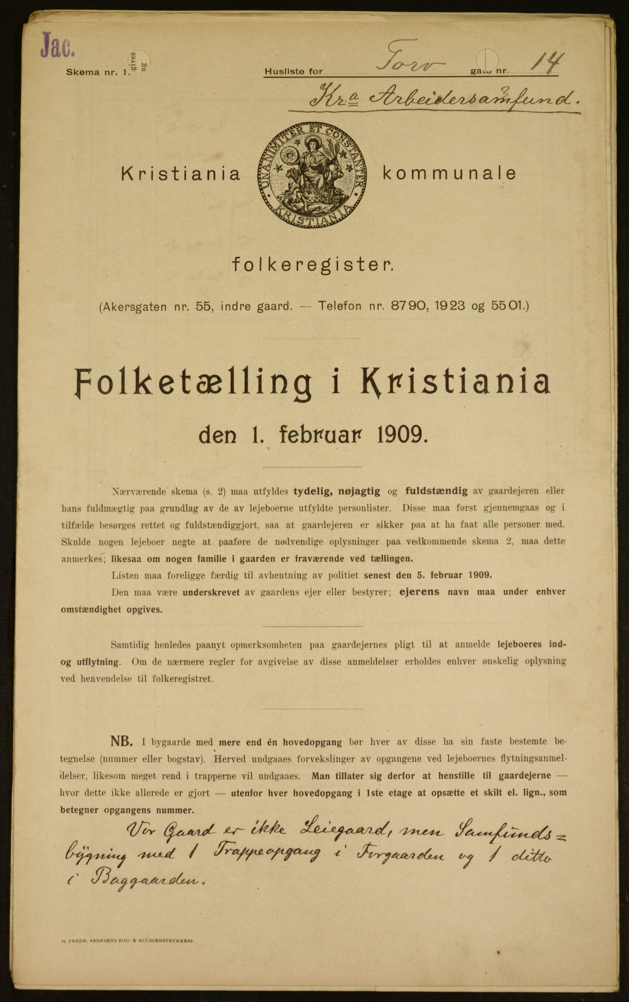 OBA, Municipal Census 1909 for Kristiania, 1909, p. 103392