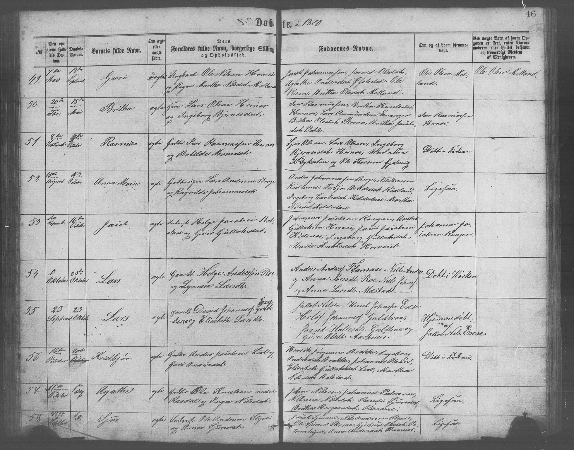 Evanger sokneprestembete, SAB/A-99924: Parish register (copy) no. A 2, 1863-1879, p. 46