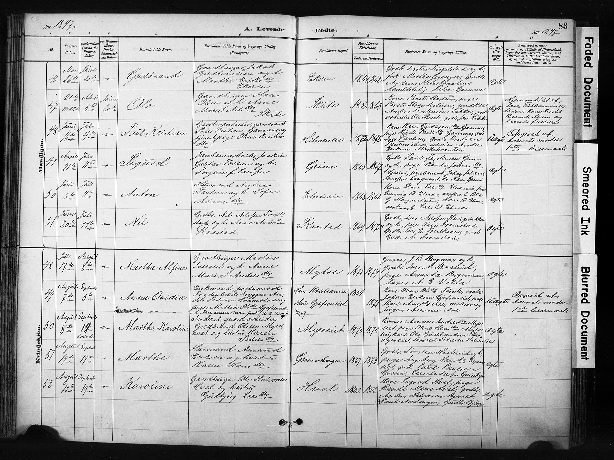 Gran prestekontor, AV/SAH-PREST-112/H/Ha/Haa/L0017: Parish register (official) no. 17, 1889-1897, p. 83