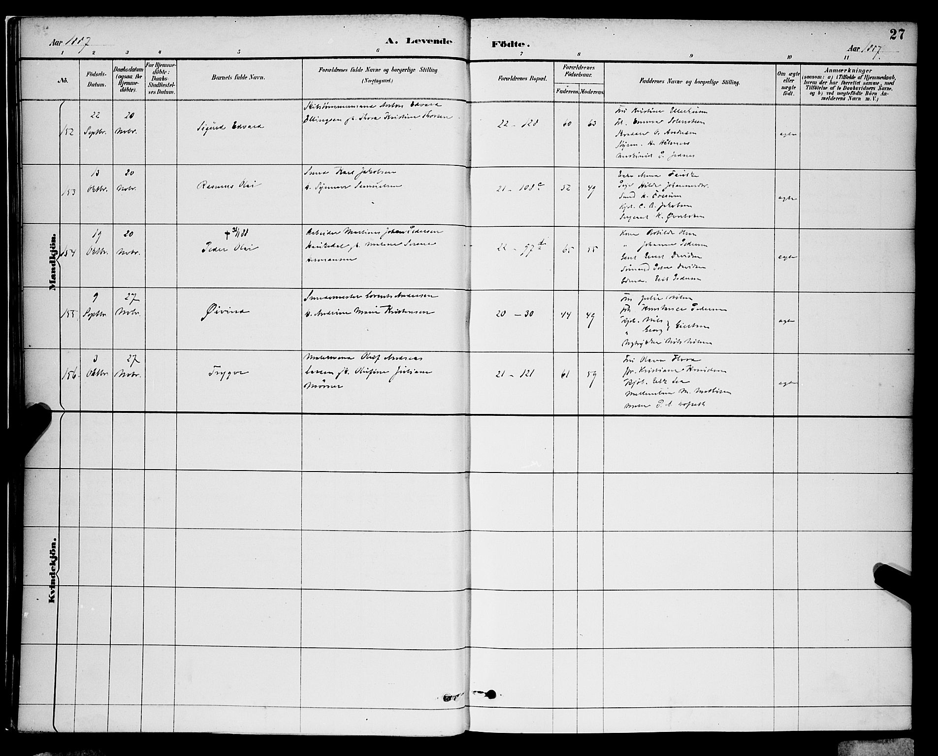 Korskirken sokneprestembete, AV/SAB-A-76101/H/Hab: Parish register (copy) no. B 9, 1887-1896, p. 27