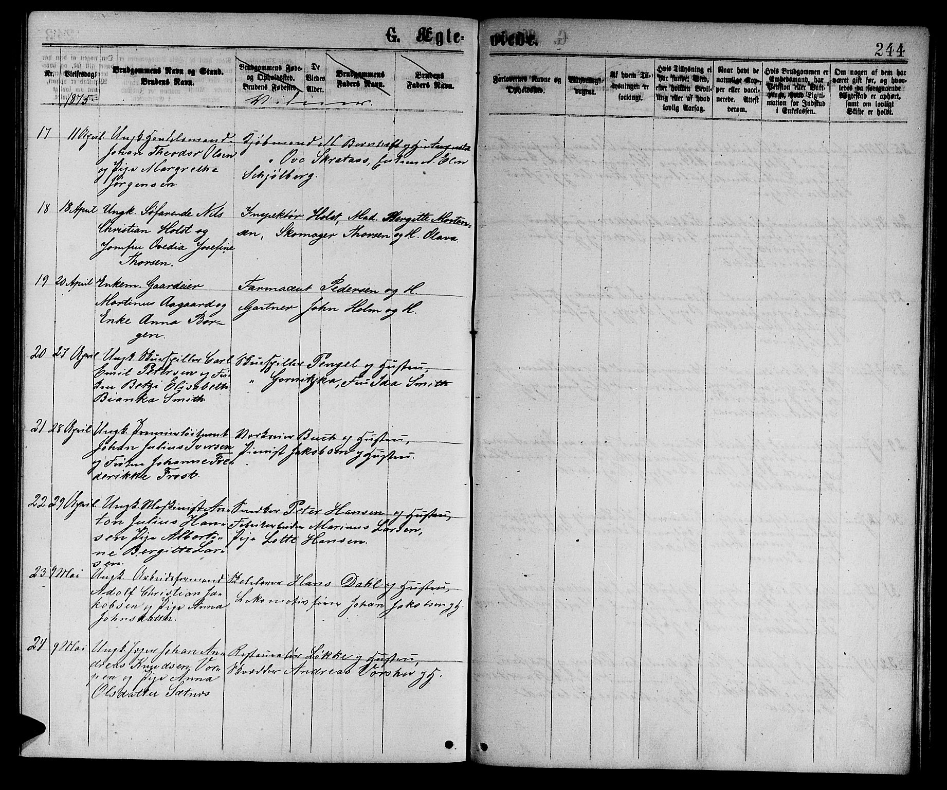 Ministerialprotokoller, klokkerbøker og fødselsregistre - Sør-Trøndelag, AV/SAT-A-1456/601/L0088: Parish register (copy) no. 601C06, 1870-1878, p. 244