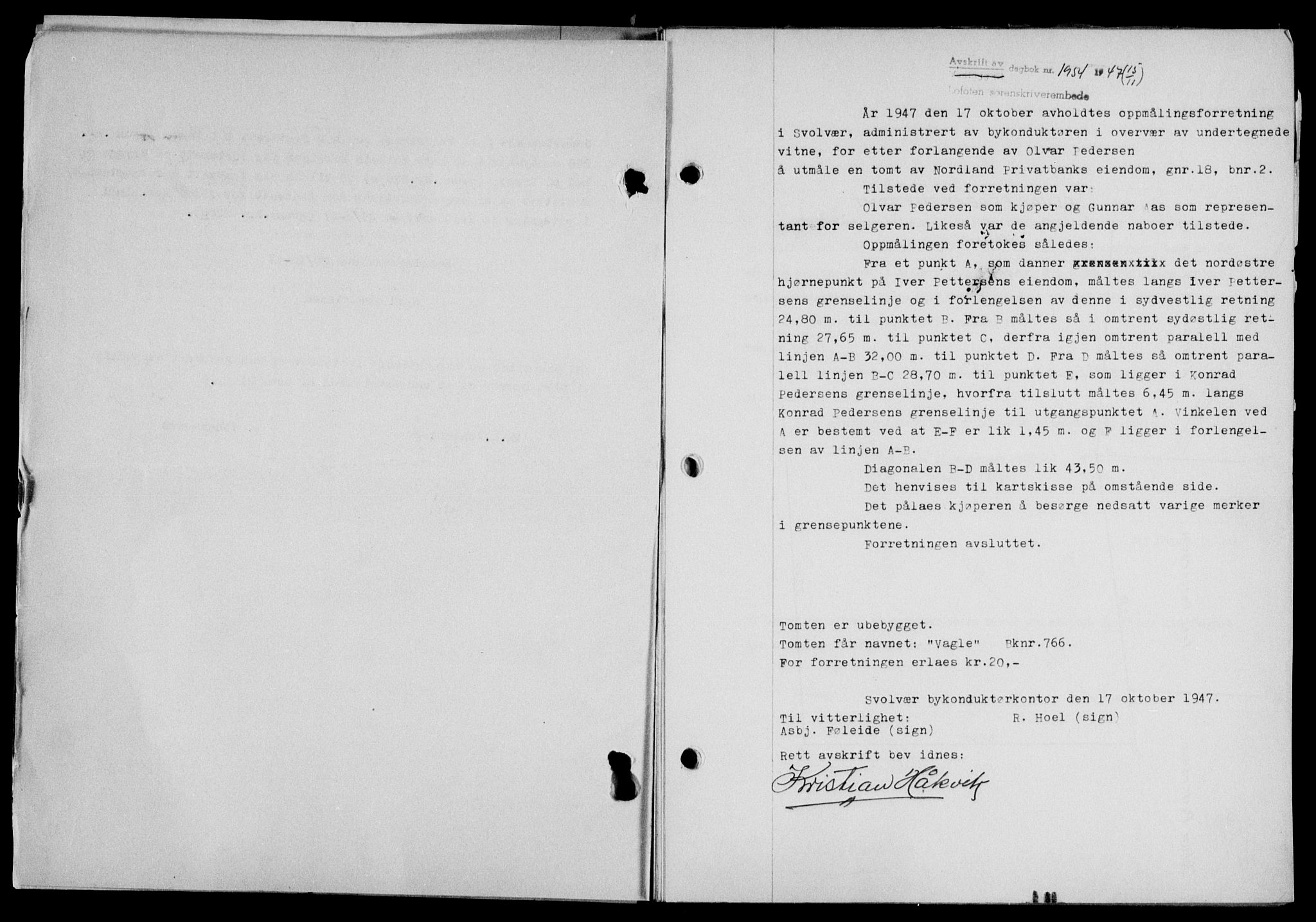 Lofoten sorenskriveri, SAT/A-0017/1/2/2C/L0017a: Mortgage book no. 17a, 1947-1948, Diary no: : 1954/1947