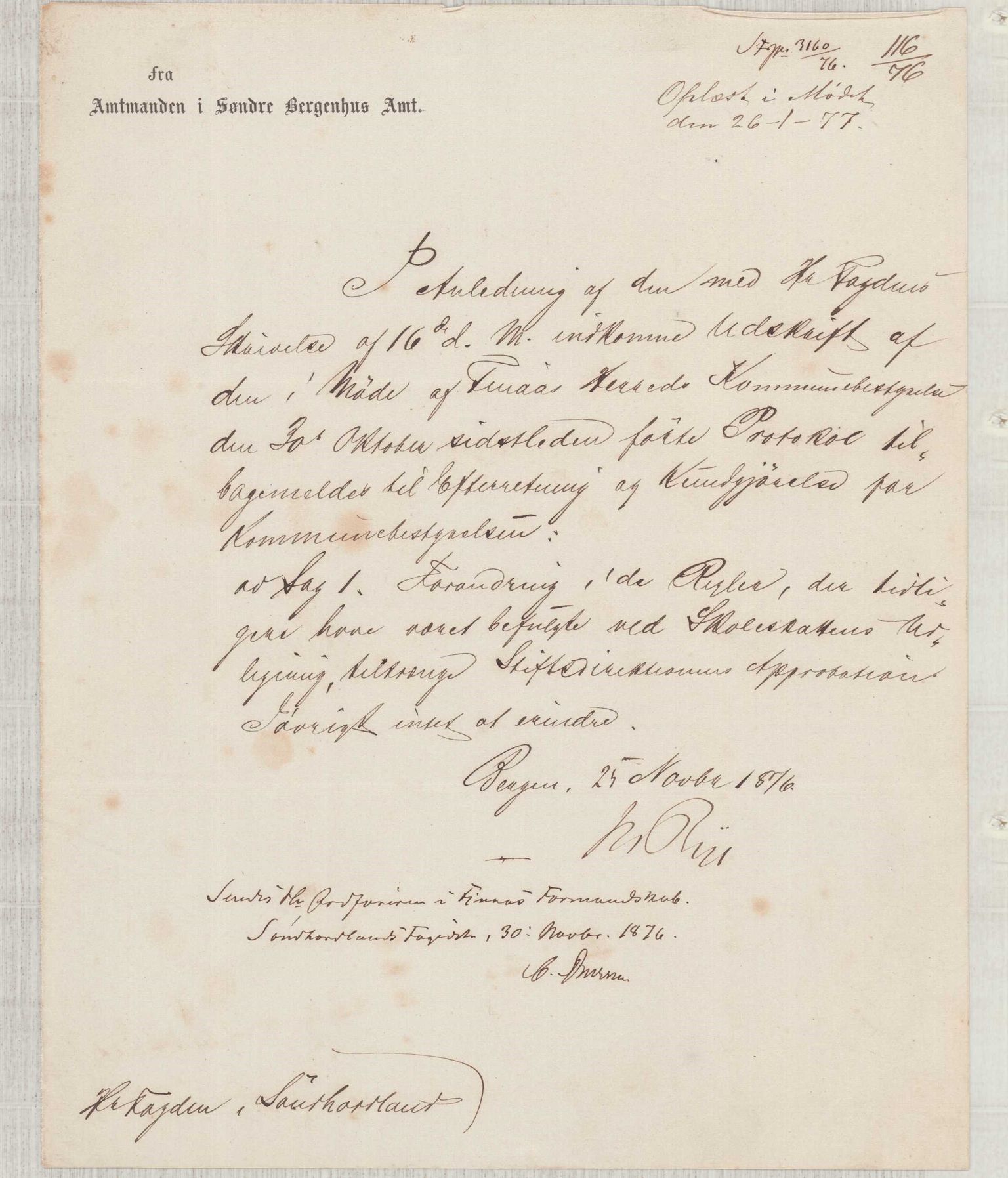 Finnaas kommune. Formannskapet, IKAH/1218a-021/D/Da/L0001/0002: Korrespondanse / saker / Kronologisk ordna korrespodanse, 1876-1879, p. 51