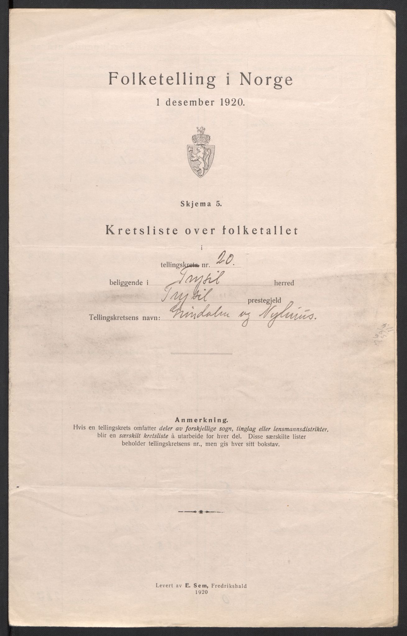 SAH, 1920 census for Trysil, 1920, p. 66