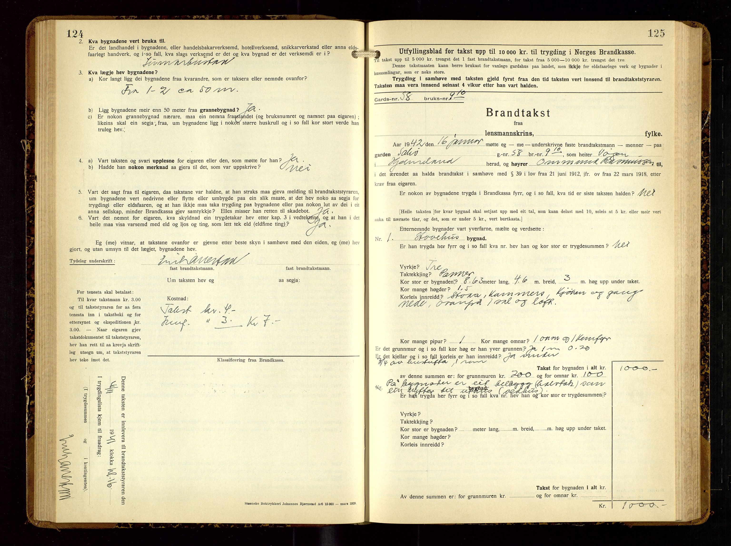 Hjelmeland lensmannskontor, AV/SAST-A-100439/Gob/L0003: "Brandtakstbok", 1932-1950, p. 124-125