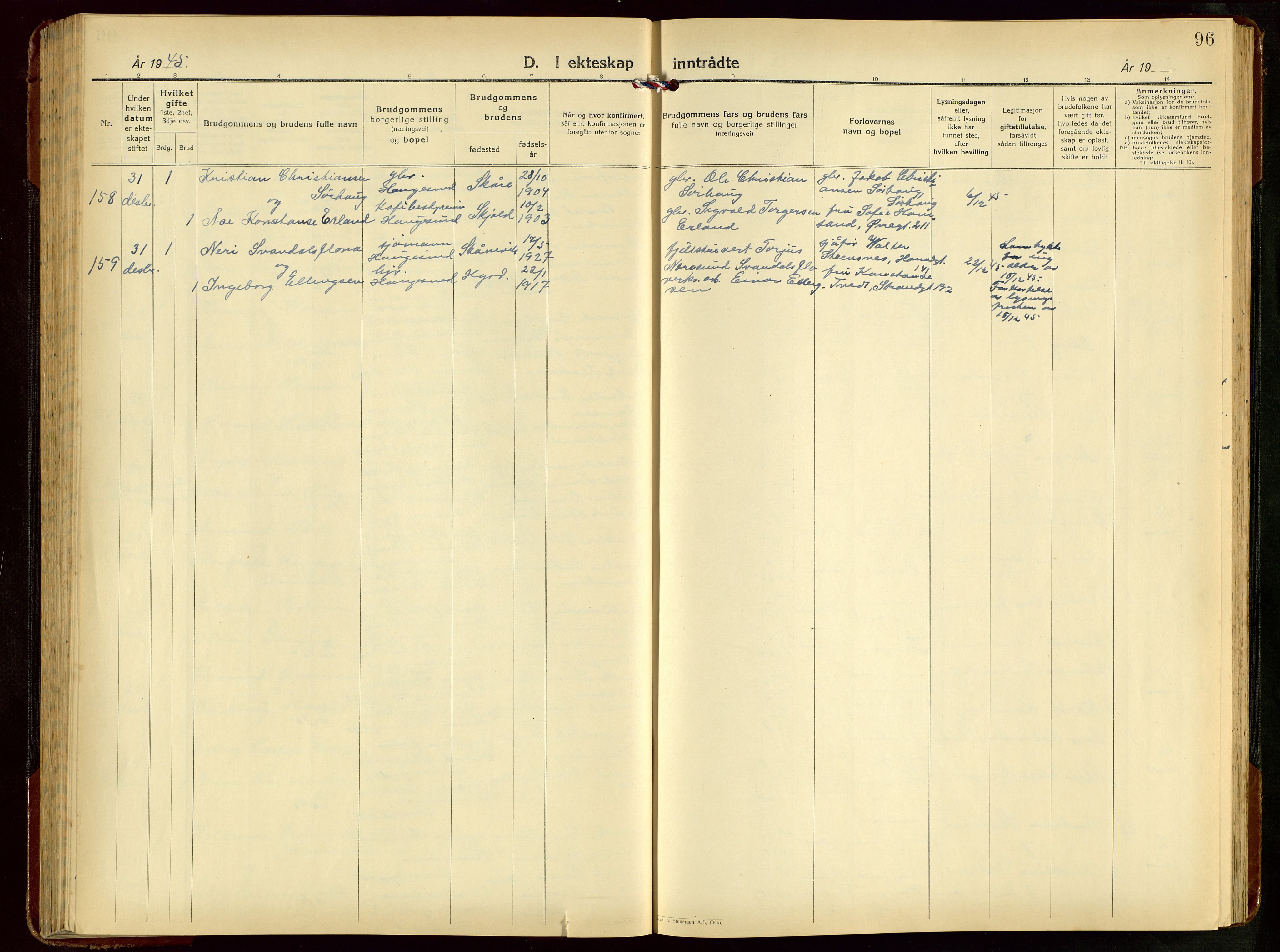 Haugesund sokneprestkontor, AV/SAST-A -101863/H/Ha/Hab/L0014: Parish register (copy) no. B 14, 1940-1952, p. 96