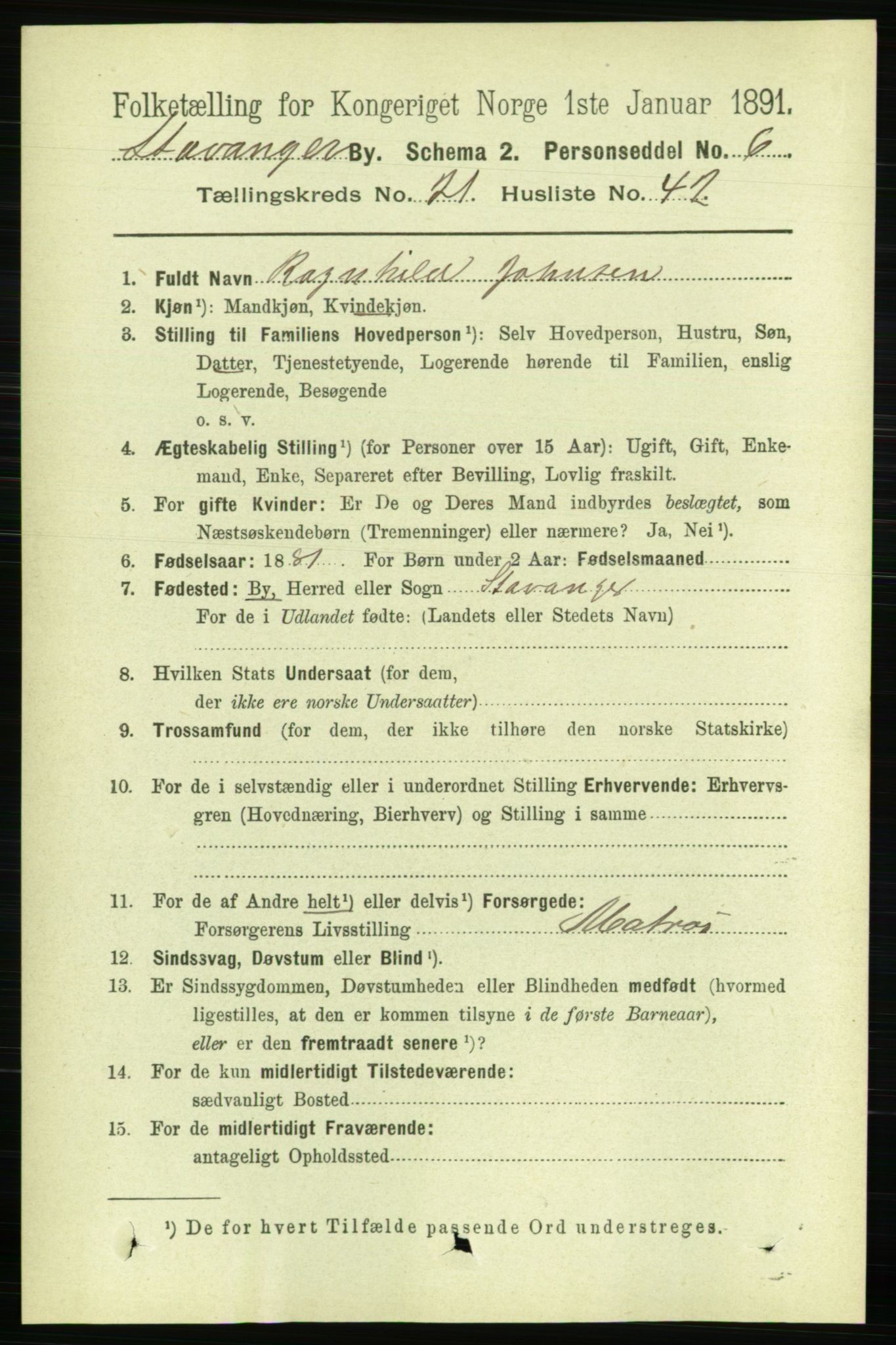 RA, 1891 census for 1103 Stavanger, 1891, p. 23777