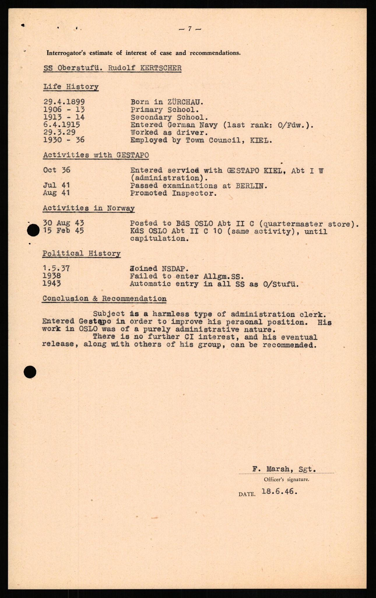 Forsvaret, Forsvarets overkommando II, AV/RA-RAFA-3915/D/Db/L0016: CI Questionaires. Tyske okkupasjonsstyrker i Norge. Tyskere., 1945-1946, p. 679