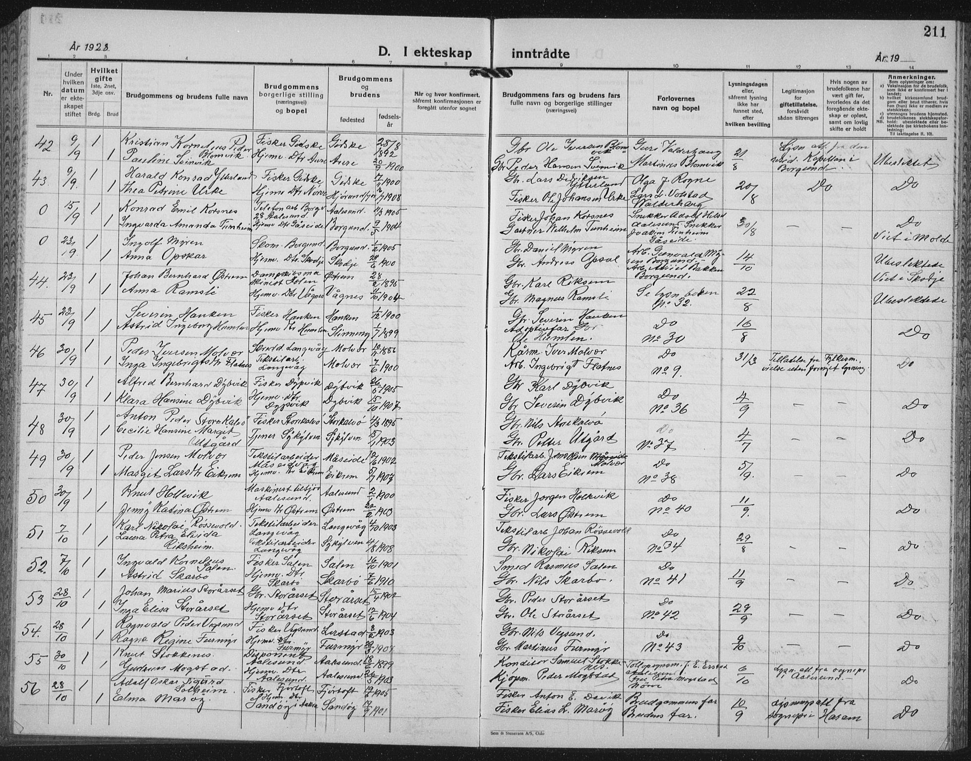 Ministerialprotokoller, klokkerbøker og fødselsregistre - Møre og Romsdal, AV/SAT-A-1454/528/L0436: Parish register (copy) no. 528C17, 1927-1939, p. 211