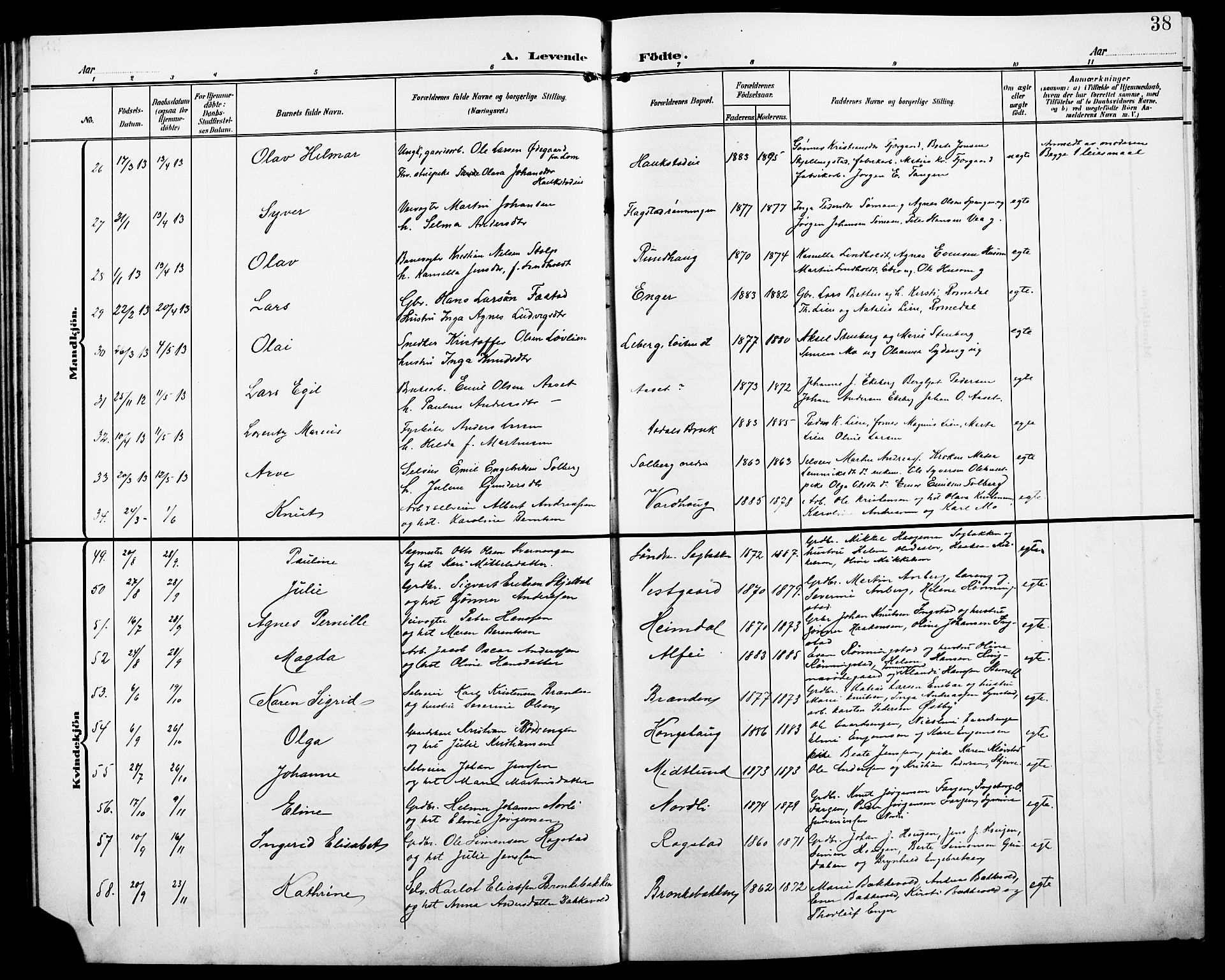 Løten prestekontor, SAH/PREST-022/L/La/L0007: Parish register (copy) no. 7, 1910-1919, p. 38
