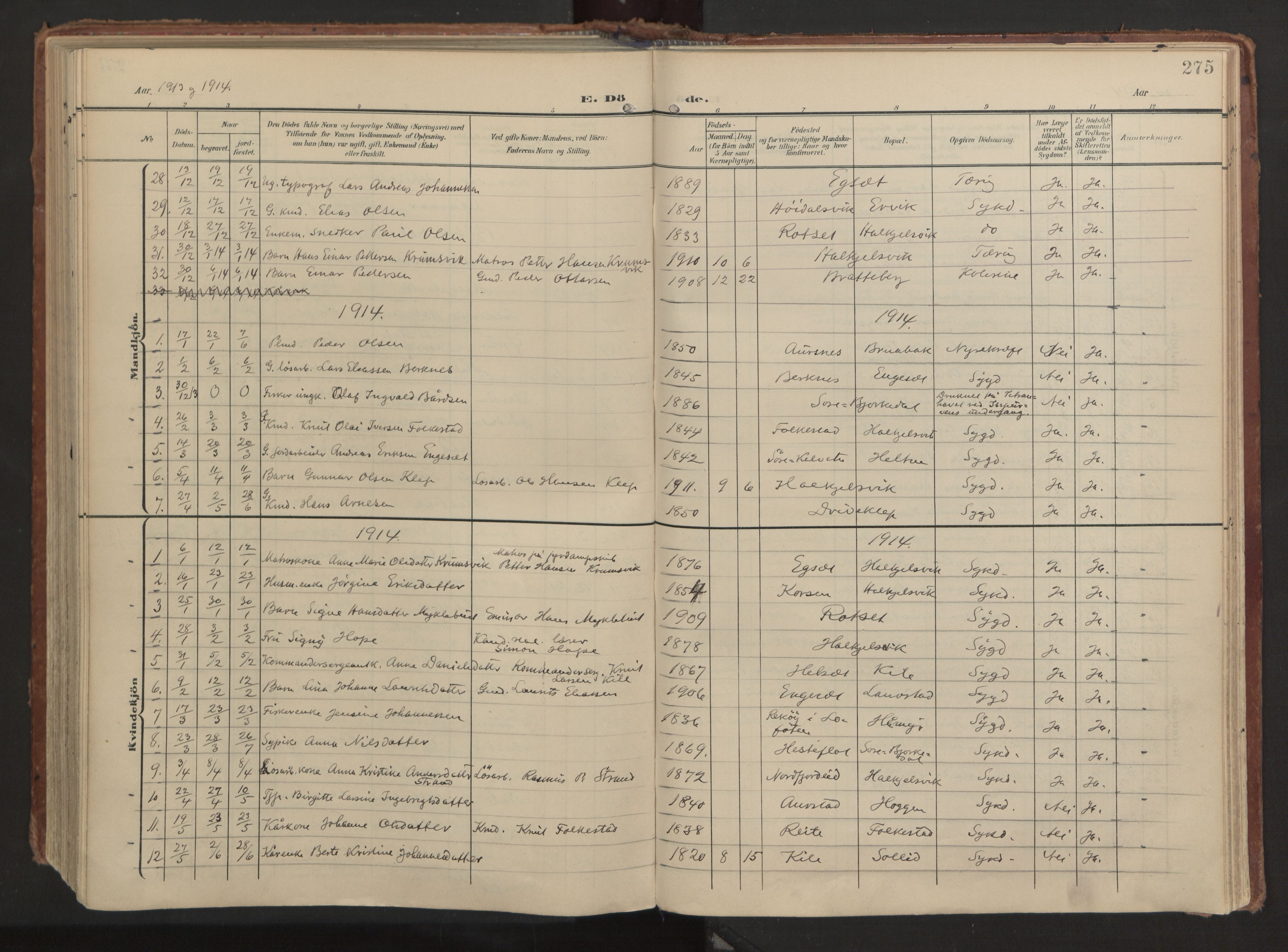 Ministerialprotokoller, klokkerbøker og fødselsregistre - Møre og Romsdal, AV/SAT-A-1454/511/L0144: Parish register (official) no. 511A11, 1906-1923, p. 275