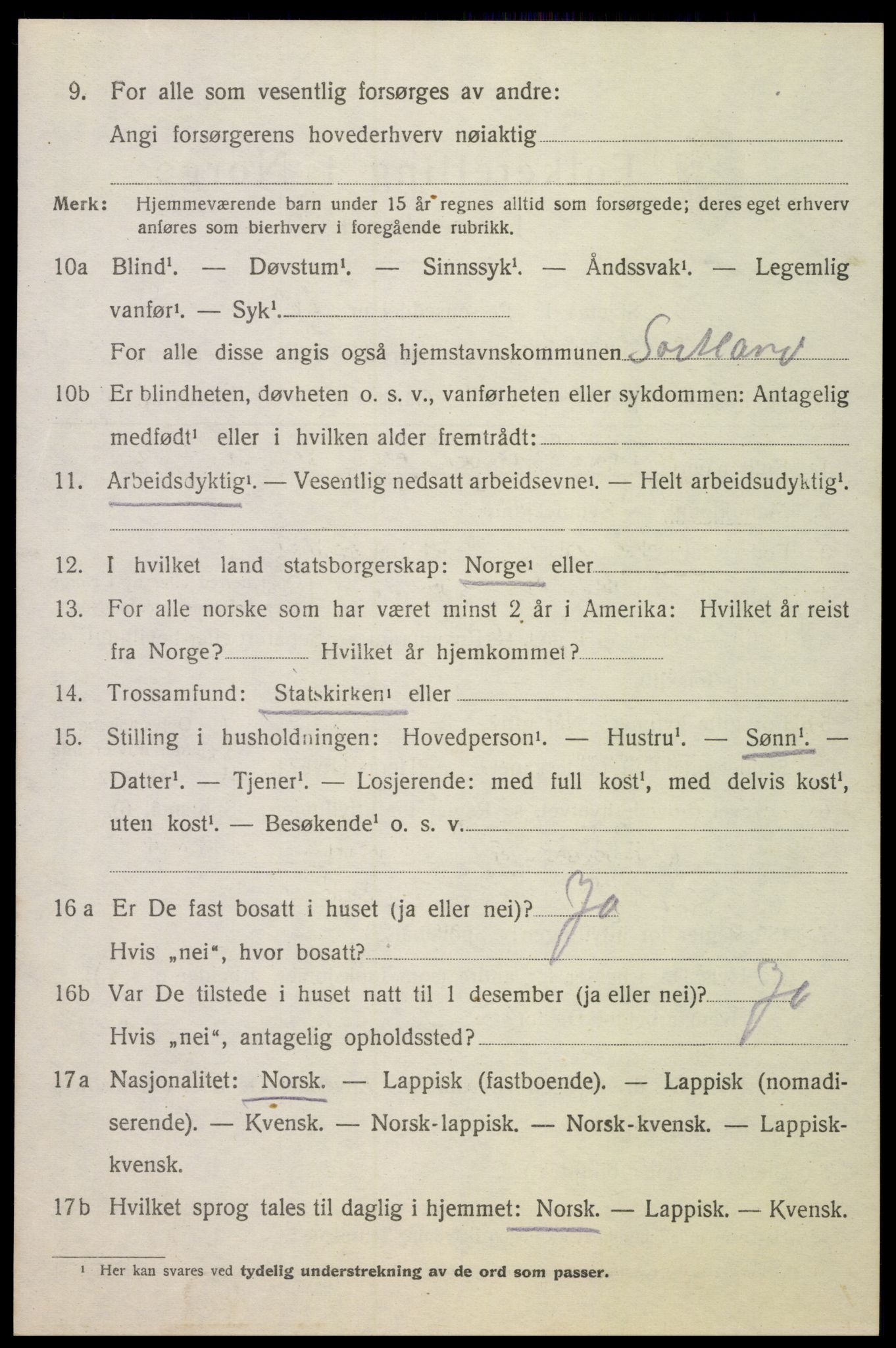 SAT, 1920 census for Sortland, 1920, p. 7631