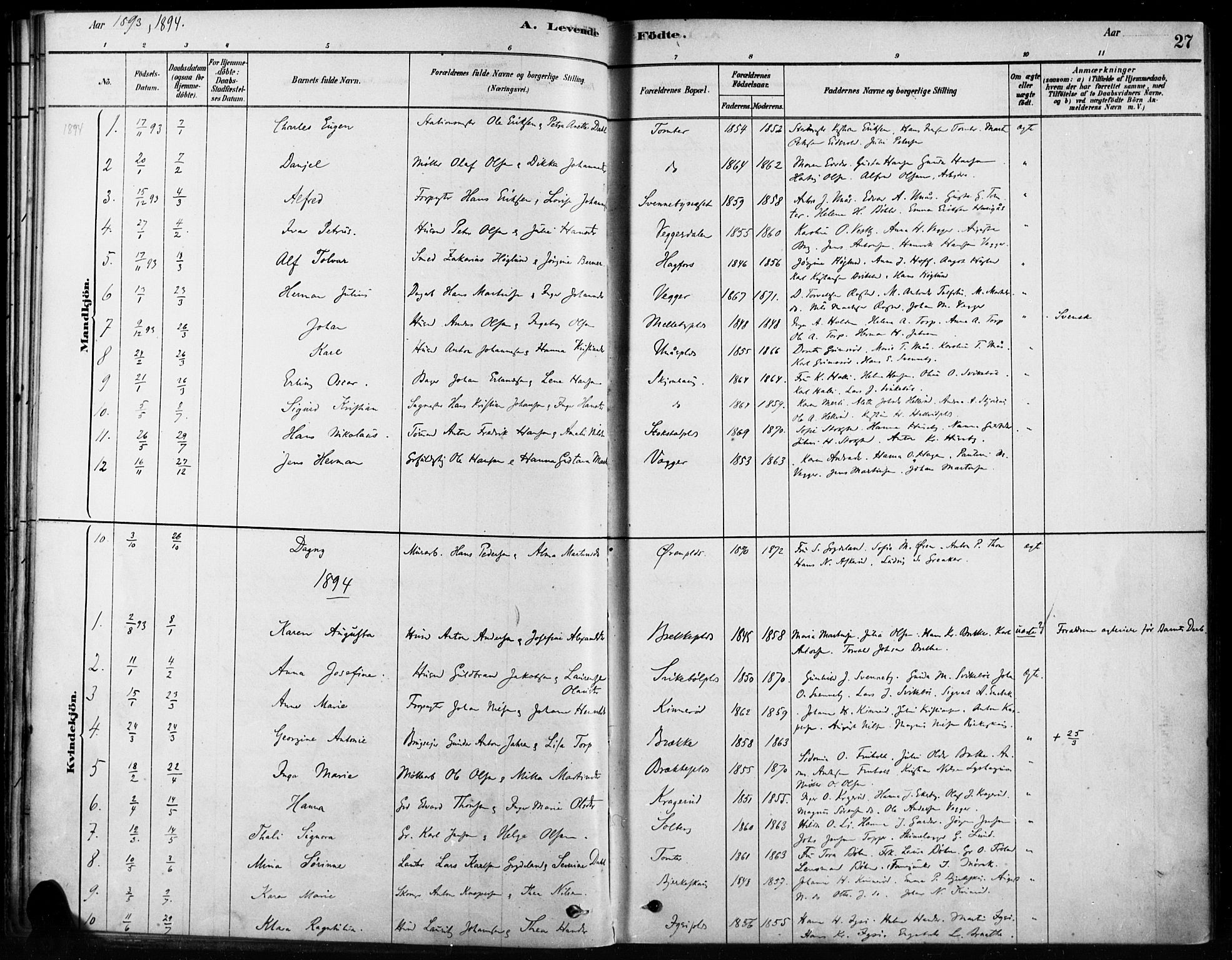 Hobøl prestekontor Kirkebøker, AV/SAO-A-2002/F/Fb/L0001: Parish register (official) no. II 1, 1878-1904, p. 27