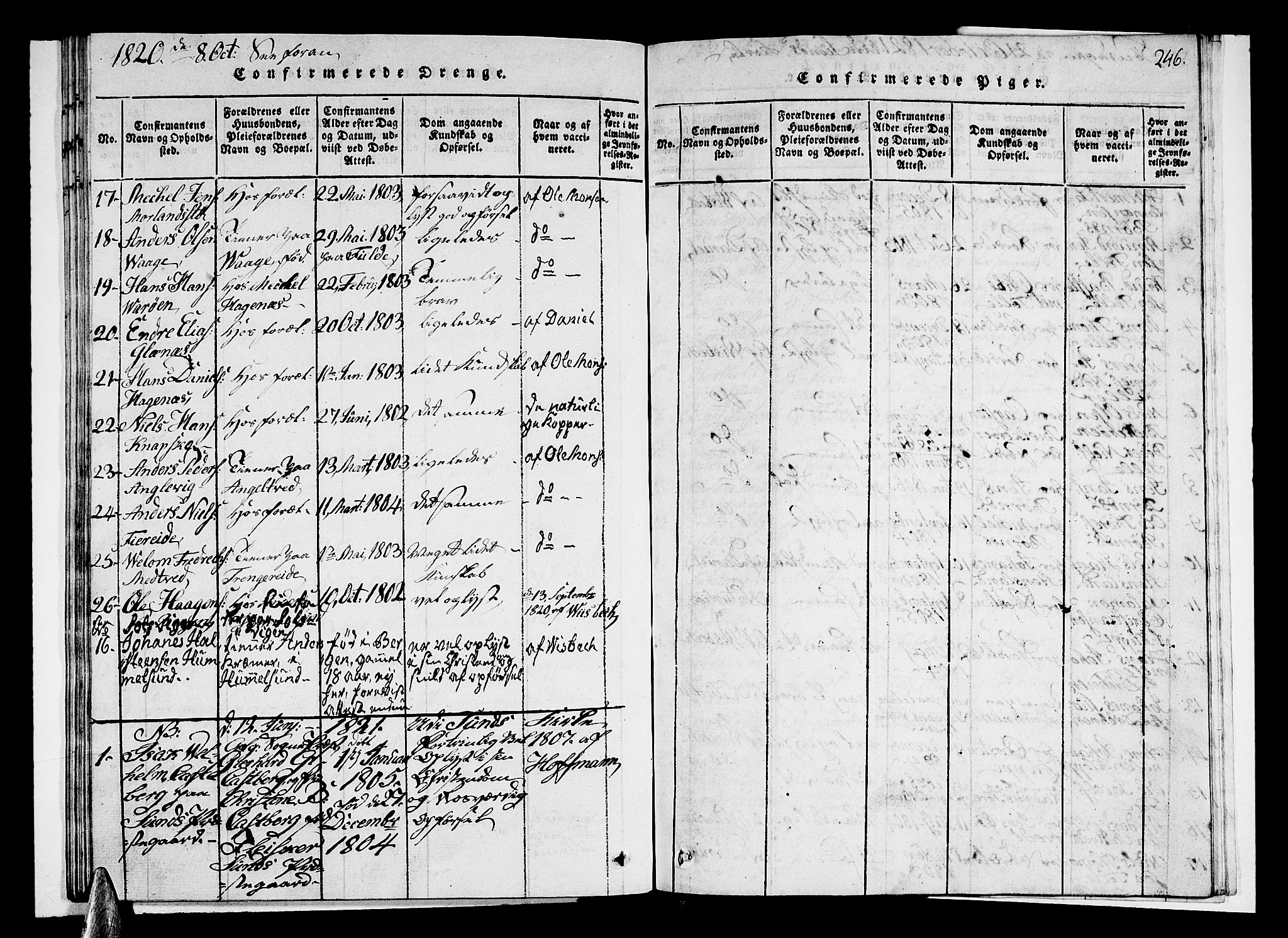 Sund sokneprestembete, SAB/A-99930: Parish register (copy) no. A 1, 1816-1827, p. 246