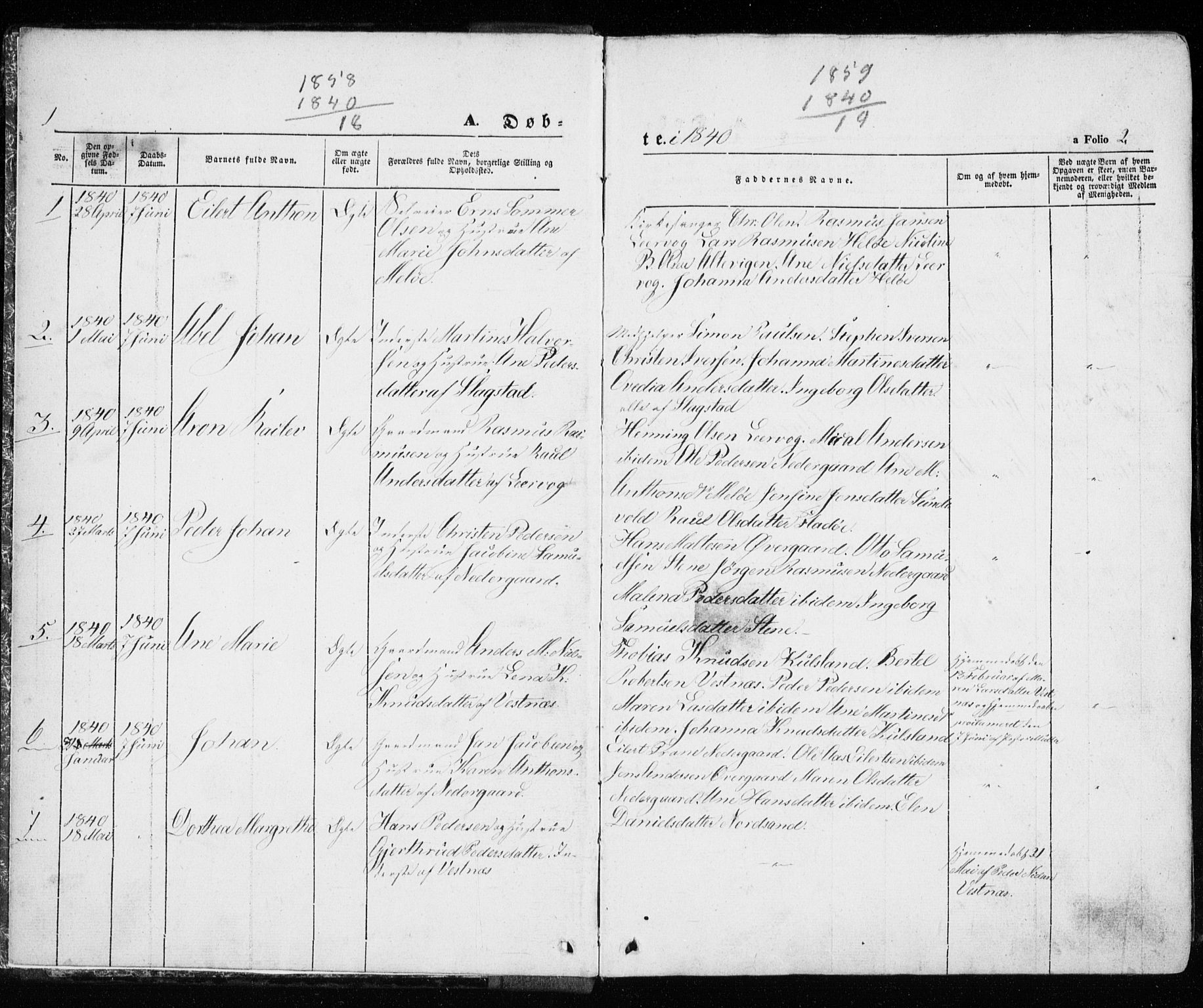 Trondenes sokneprestkontor, SATØ/S-1319/H/Ha/L0010kirke: Parish register (official) no. 10, 1840-1865, p. 1-2