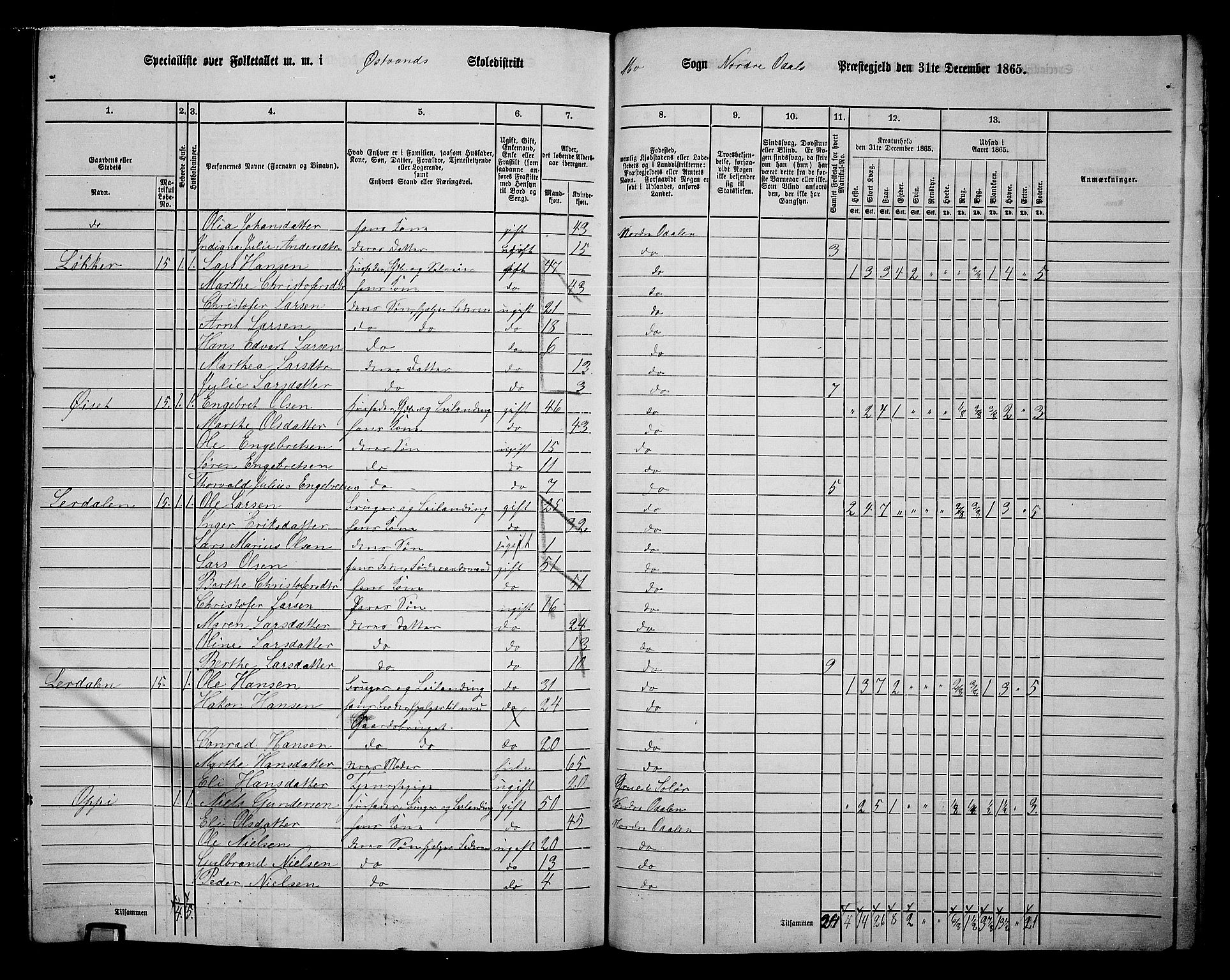 RA, 1865 census for Nord-Odal, 1865, p. 159