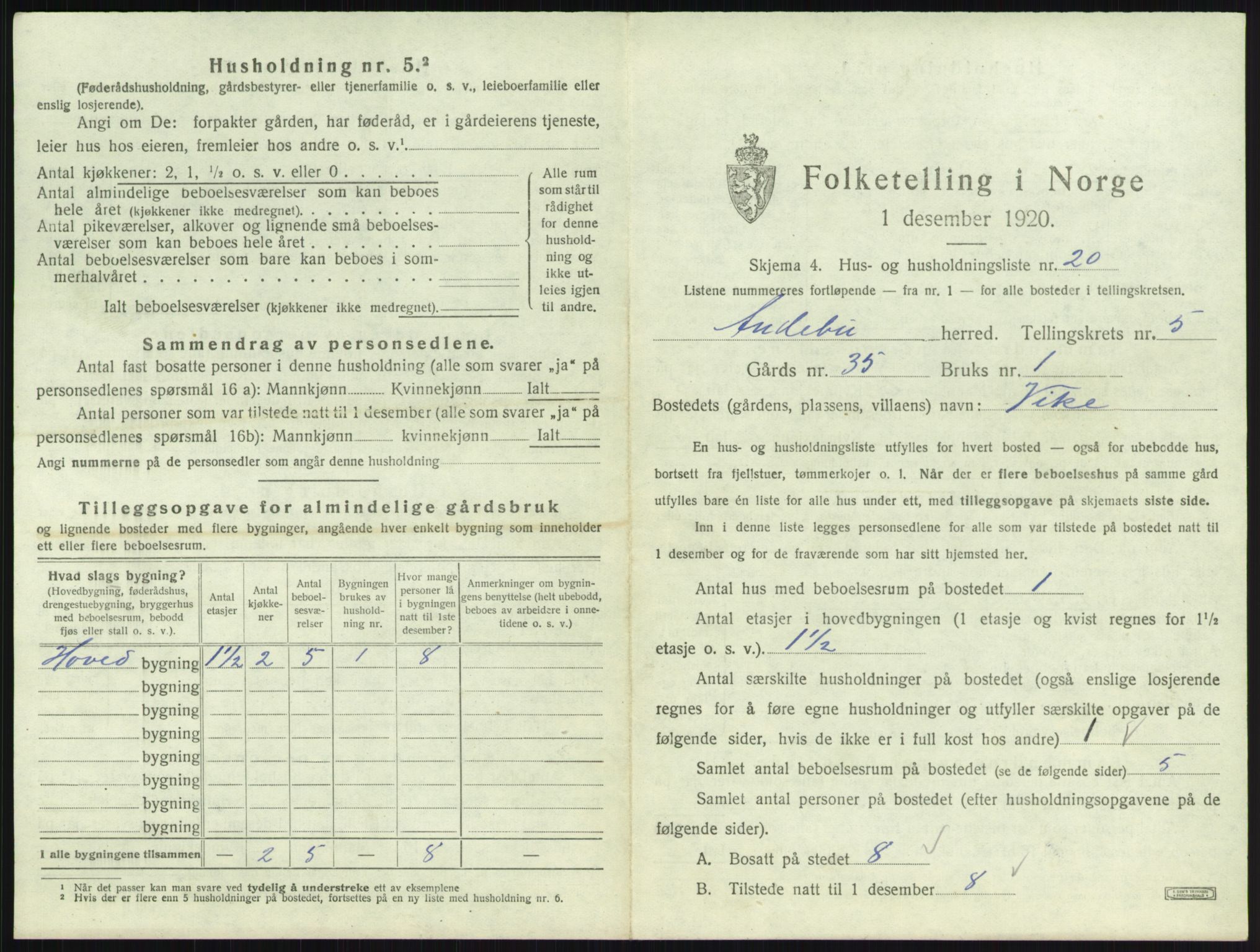 SAKO, 1920 census for Andebu, 1920, p. 349