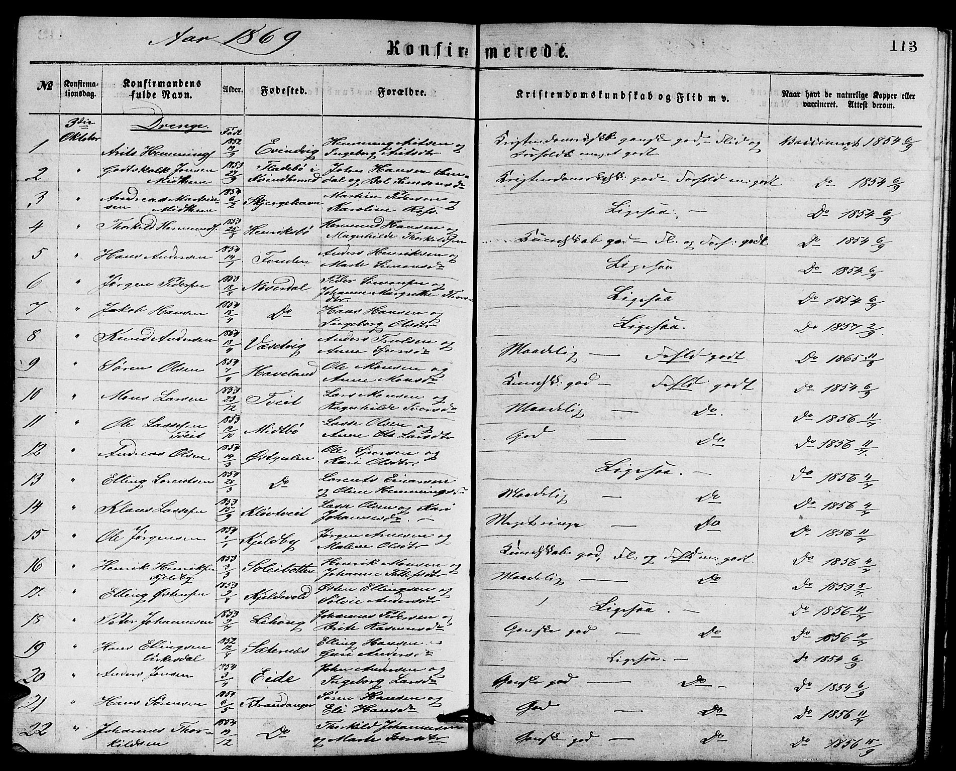 Gulen sokneprestembete, AV/SAB-A-80201/H/Hab/Habb/L0002: Parish register (copy) no. B 2, 1867-1883, p. 113