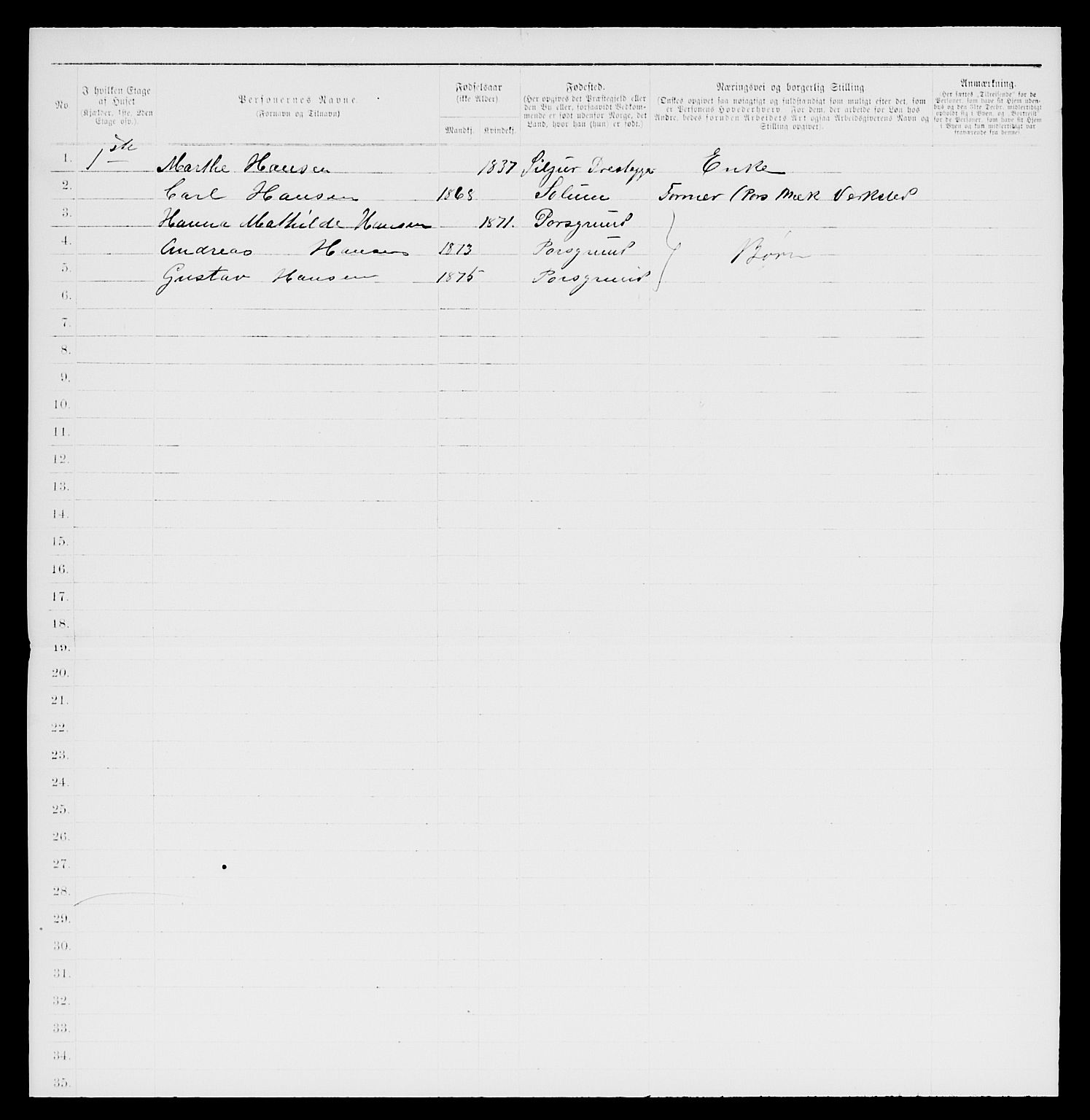 SAKO, 1885 census for 0805 Porsgrunn, 1885, p. 77