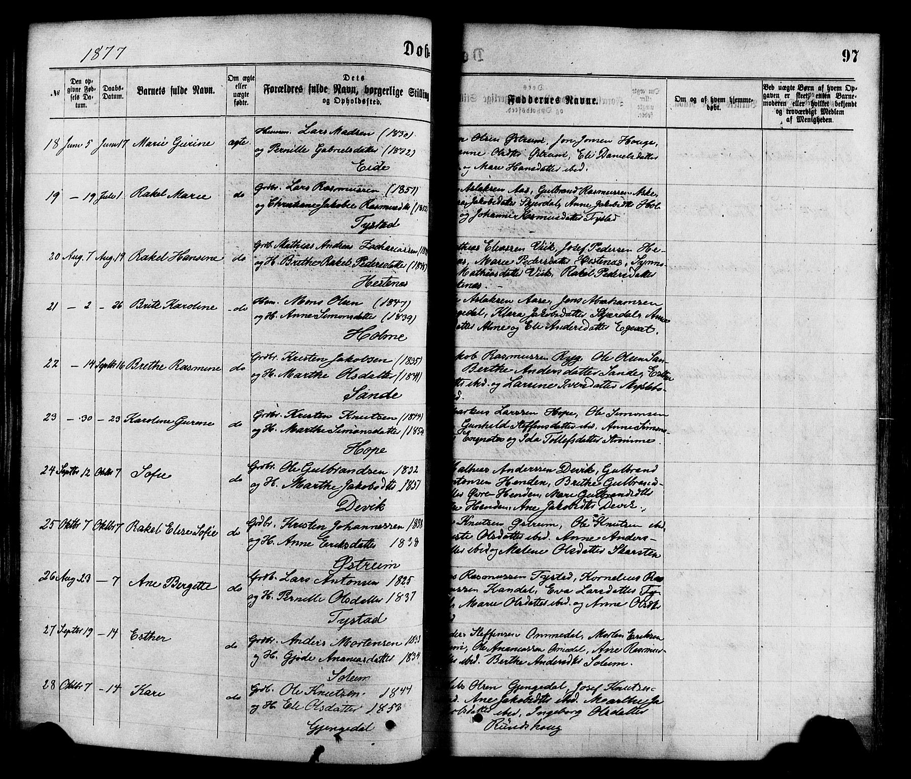 Gloppen sokneprestembete, SAB/A-80101/H/Haa/Haaa/L0010: Parish register (official) no. A 10, 1871-1884, p. 97