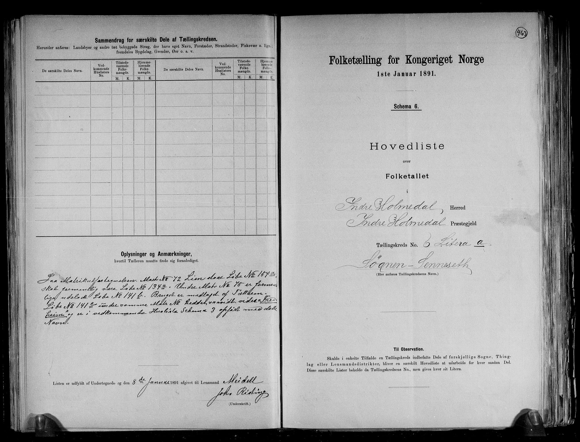 RA, 1891 census for 1430 Indre Holmedal, 1891, p. 18