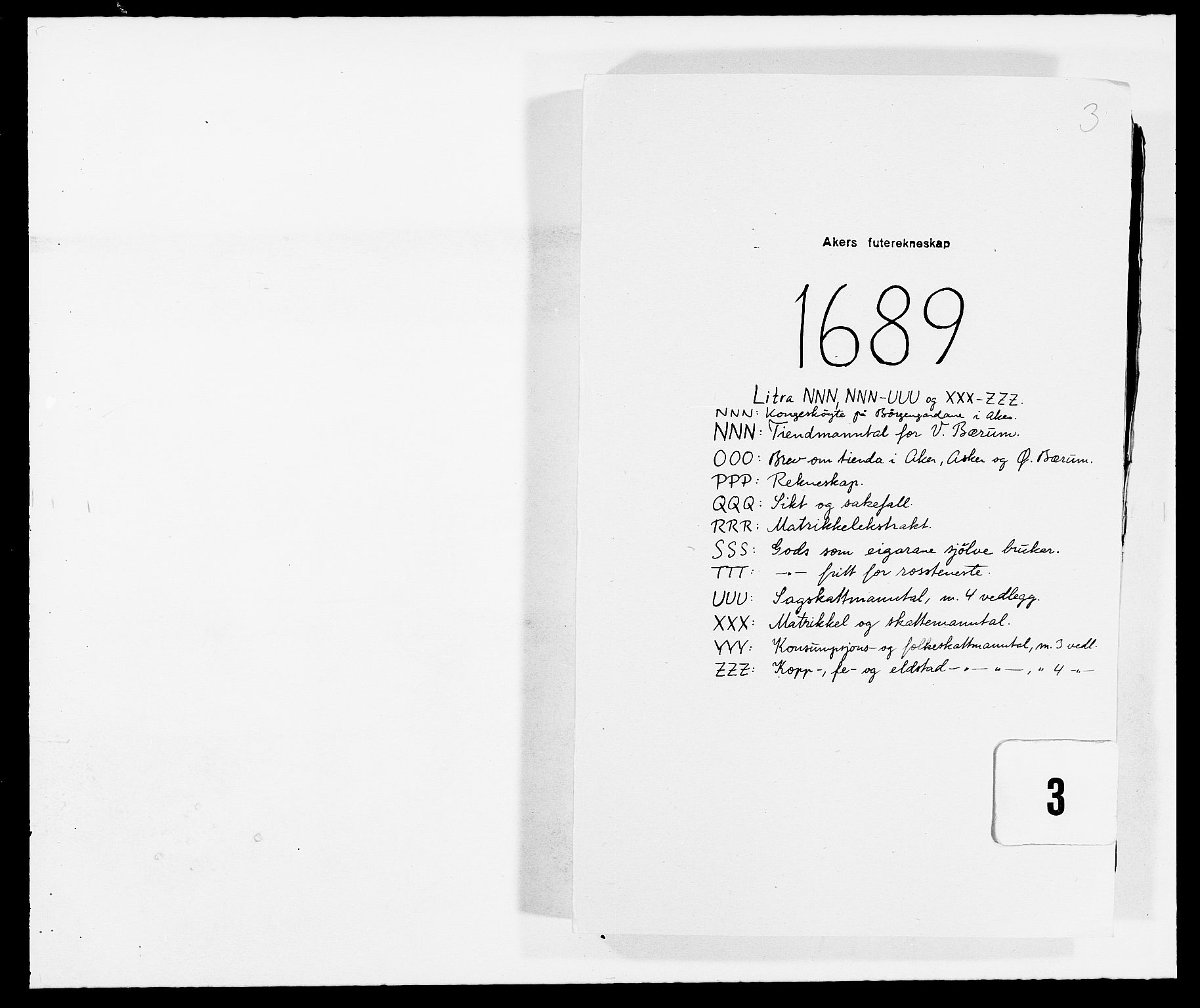 Rentekammeret inntil 1814, Reviderte regnskaper, Fogderegnskap, RA/EA-4092/R08/L0423: Fogderegnskap Aker, 1687-1689, p. 1