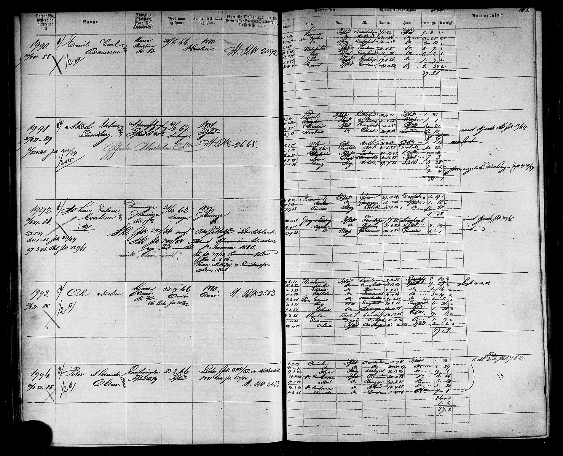 Fredrikstad mønstringskontor, AV/SAO-A-10569b/F/Fc/Fca/L0005: Annotasjonsrulle, 1884-1899, p. 112