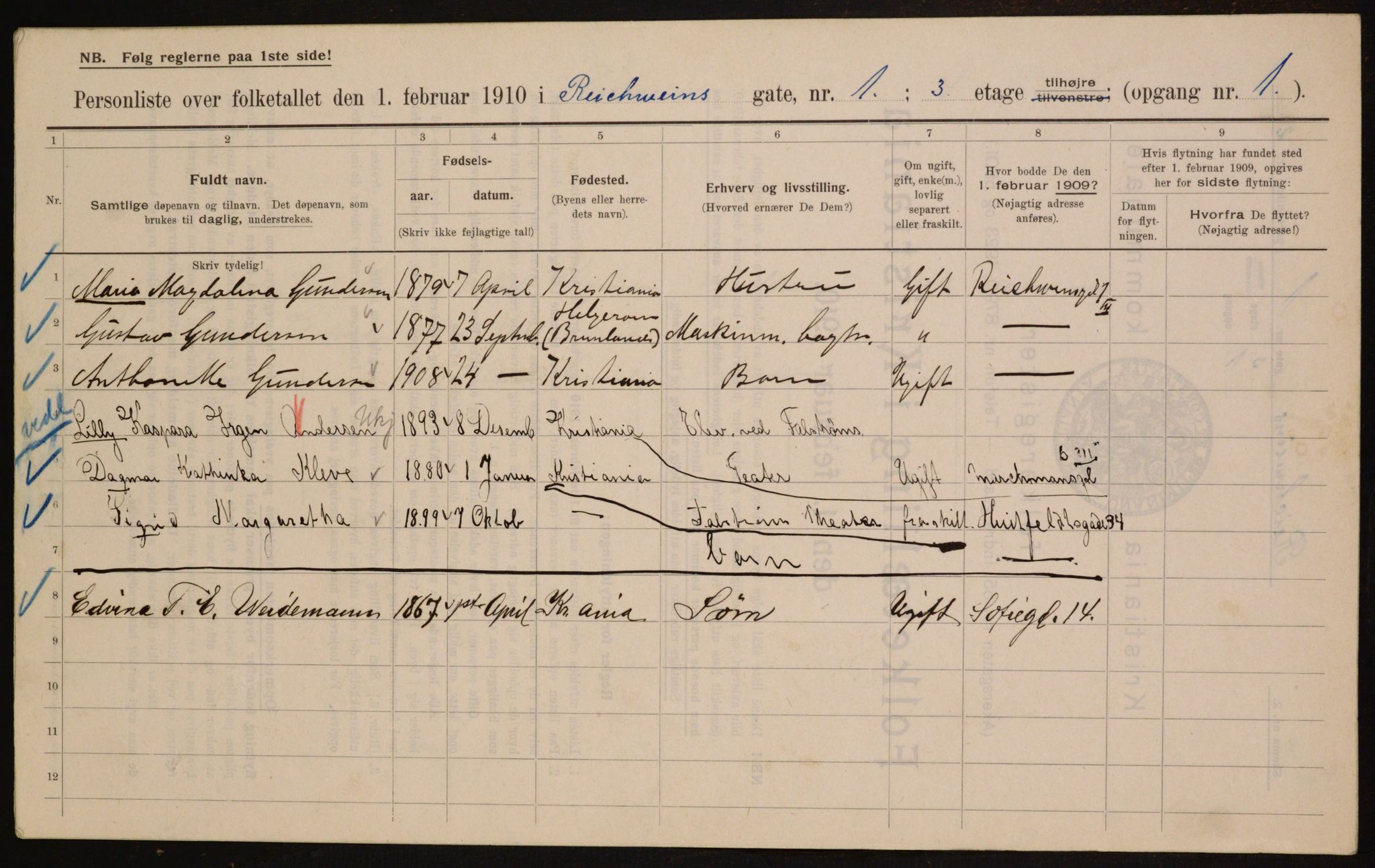 OBA, Municipal Census 1910 for Kristiania, 1910, p. 78996