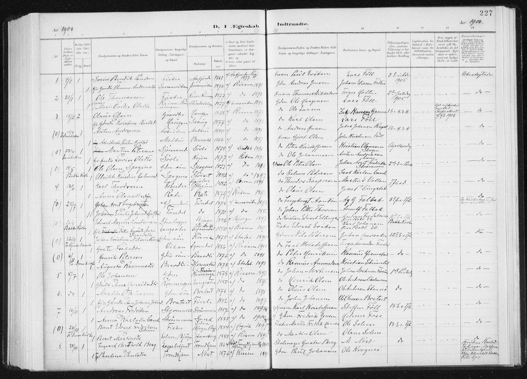 Ministerialprotokoller, klokkerbøker og fødselsregistre - Sør-Trøndelag, AV/SAT-A-1456/647/L0635: Parish register (official) no. 647A02, 1896-1911, p. 227