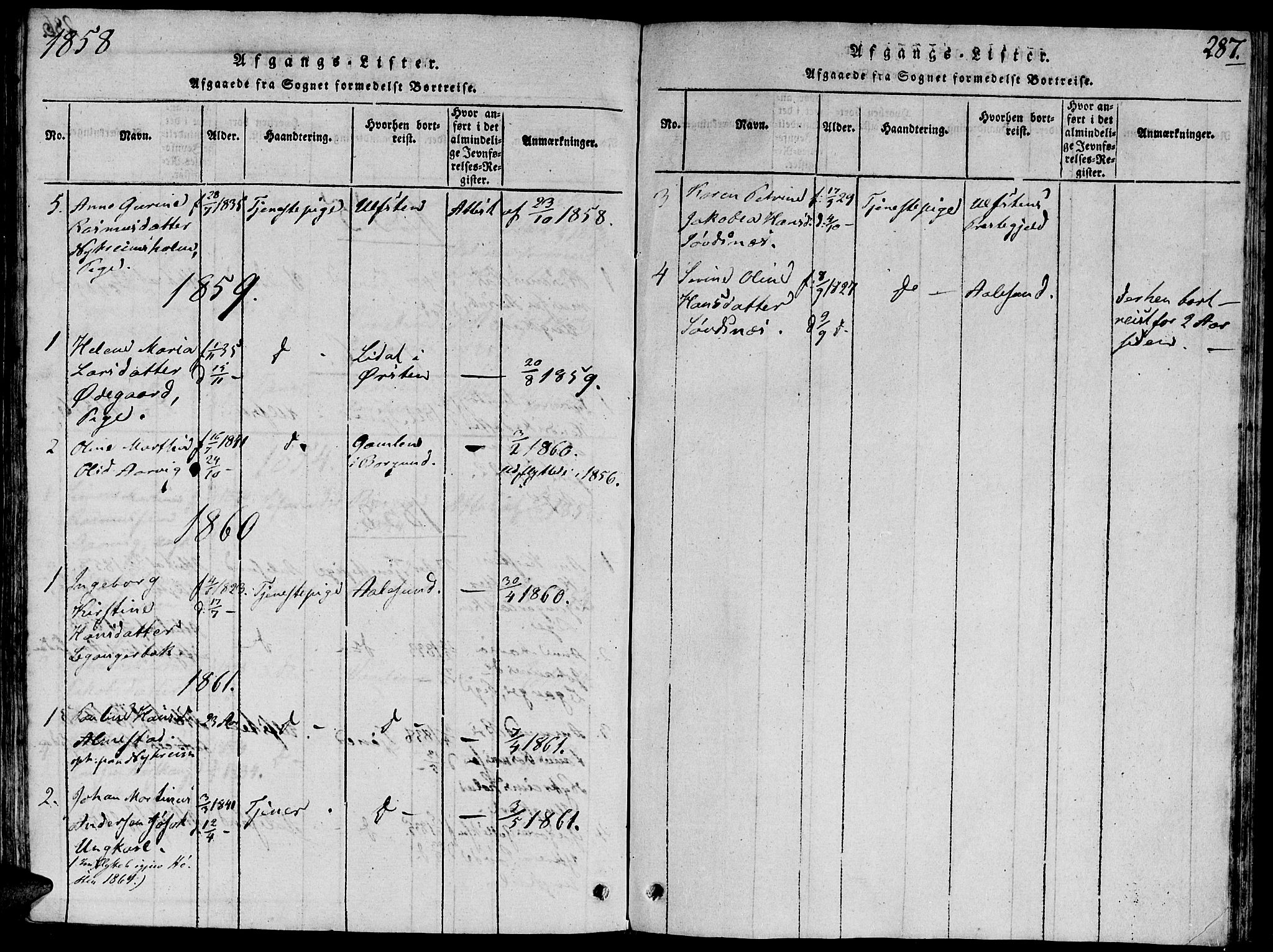 Ministerialprotokoller, klokkerbøker og fødselsregistre - Møre og Romsdal, SAT/A-1454/504/L0054: Parish register (official) no. 504A01, 1816-1861, p. 287