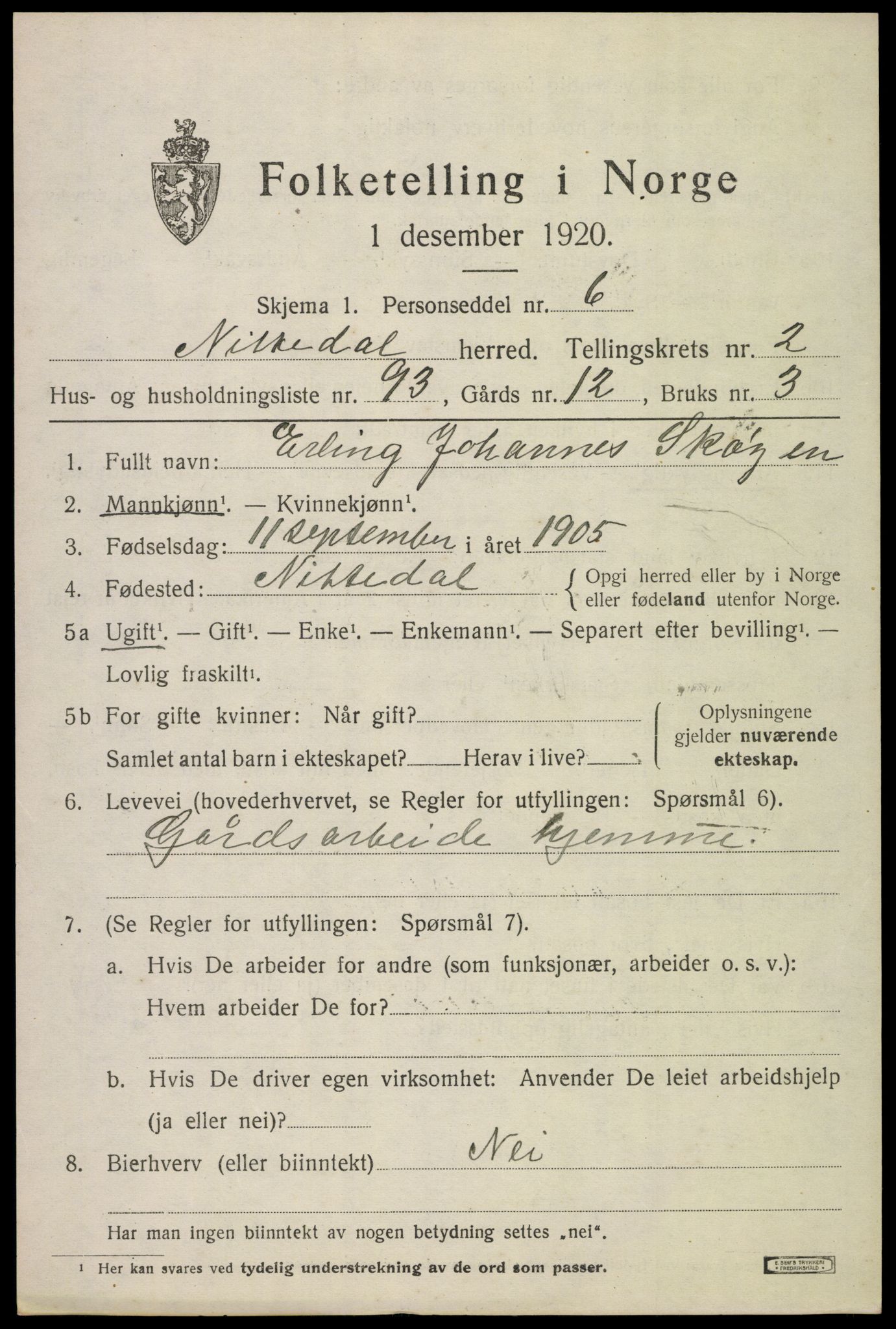 SAO, 1920 census for Nittedal, 1920, p. 2820