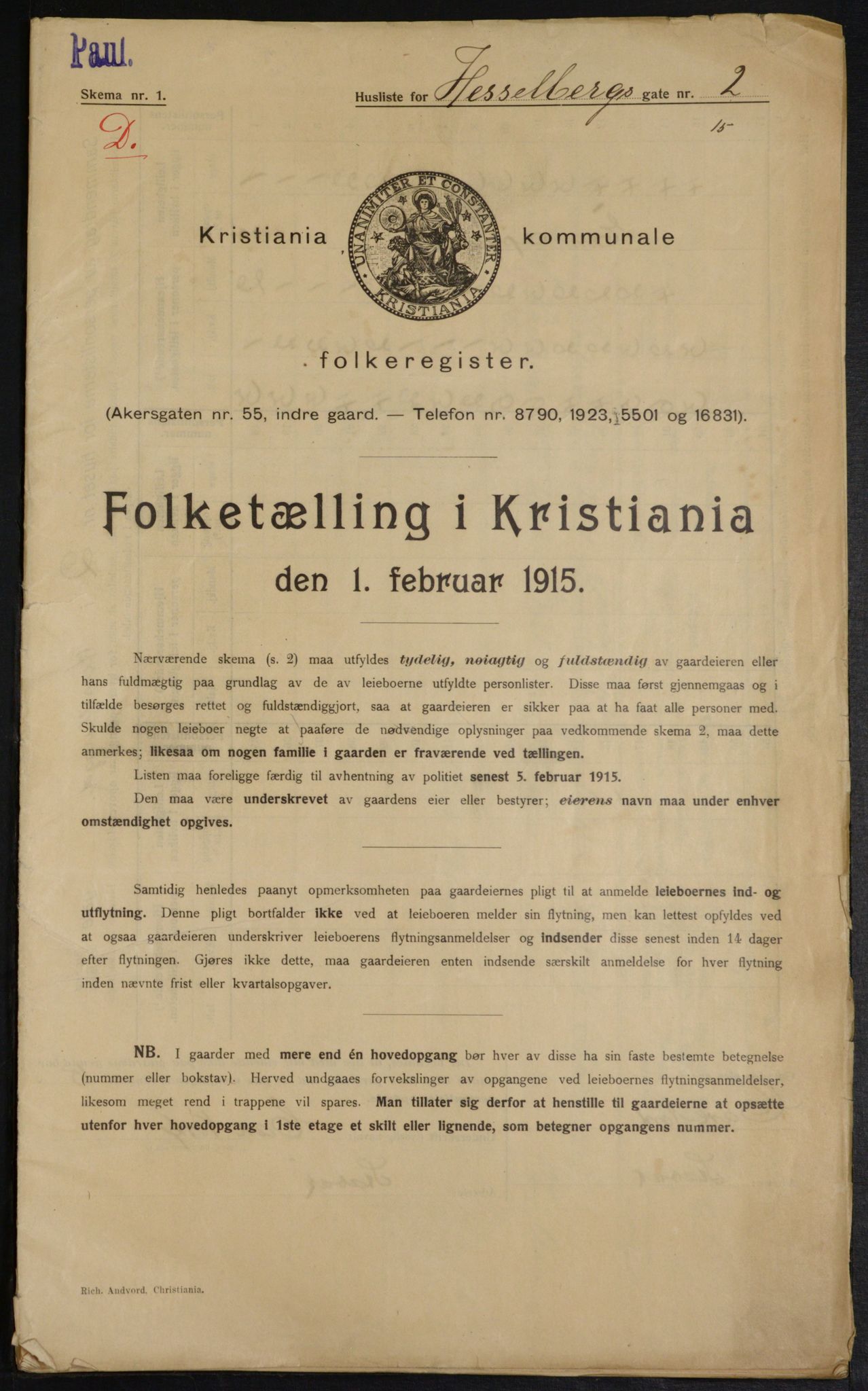 OBA, Municipal Census 1915 for Kristiania, 1915, p. 39442