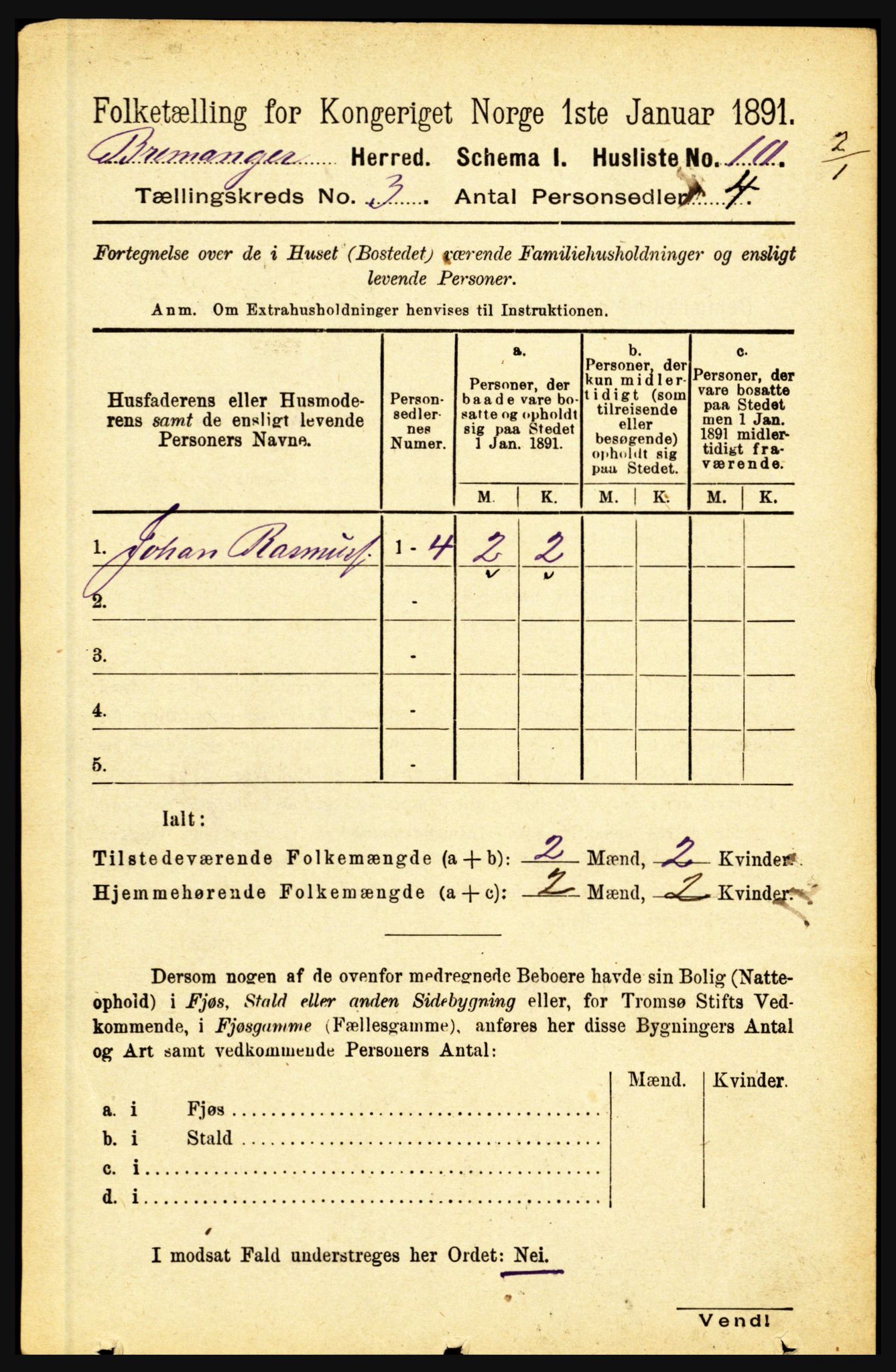 RA, 1891 census for 1438 Bremanger, 1891, p. 896