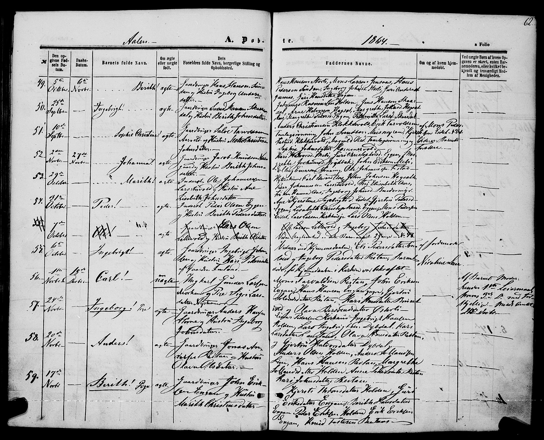 Ministerialprotokoller, klokkerbøker og fødselsregistre - Sør-Trøndelag, SAT/A-1456/685/L0968: Parish register (official) no. 685A07 /3, 1860-1869, p. 62