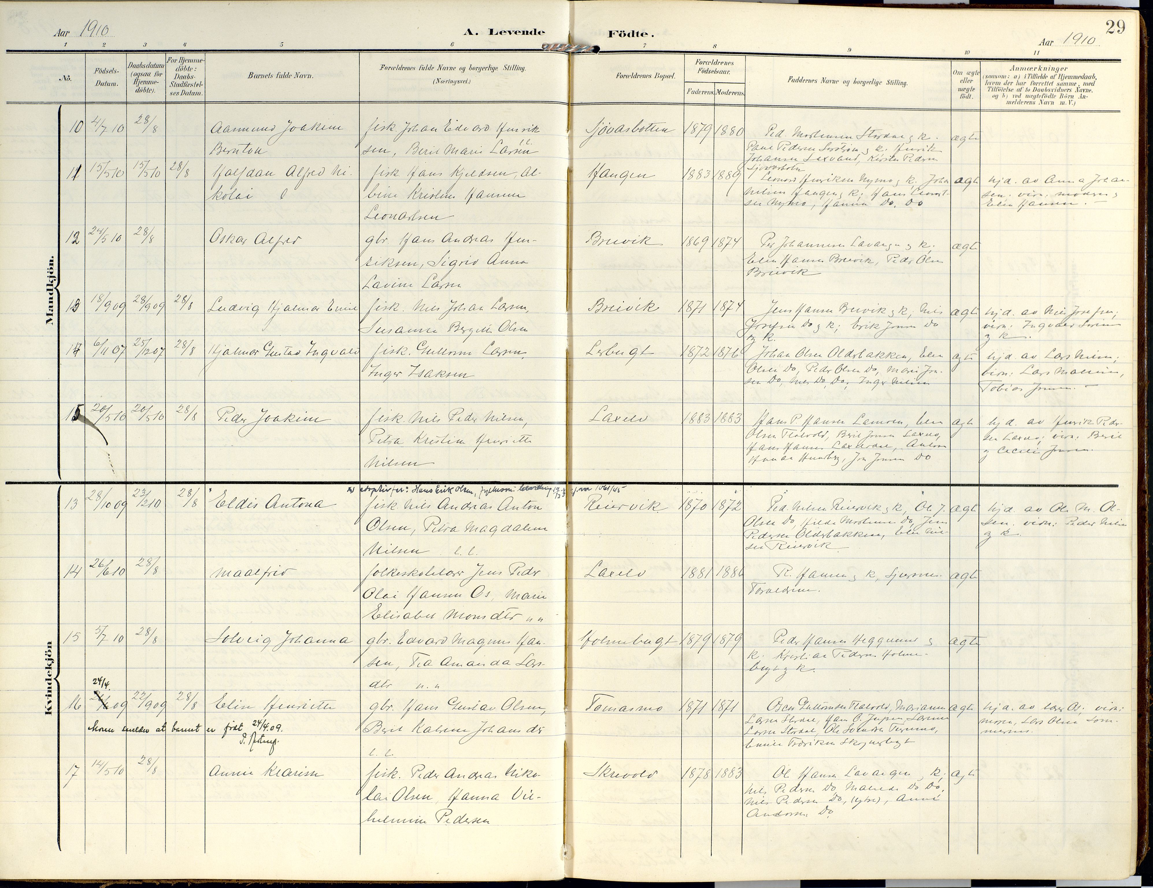 Lyngen sokneprestembete, SATØ/S-1289/H/He/Hea/L0014kirke: Parish register (official) no. 14, 1905-1920, p. 29