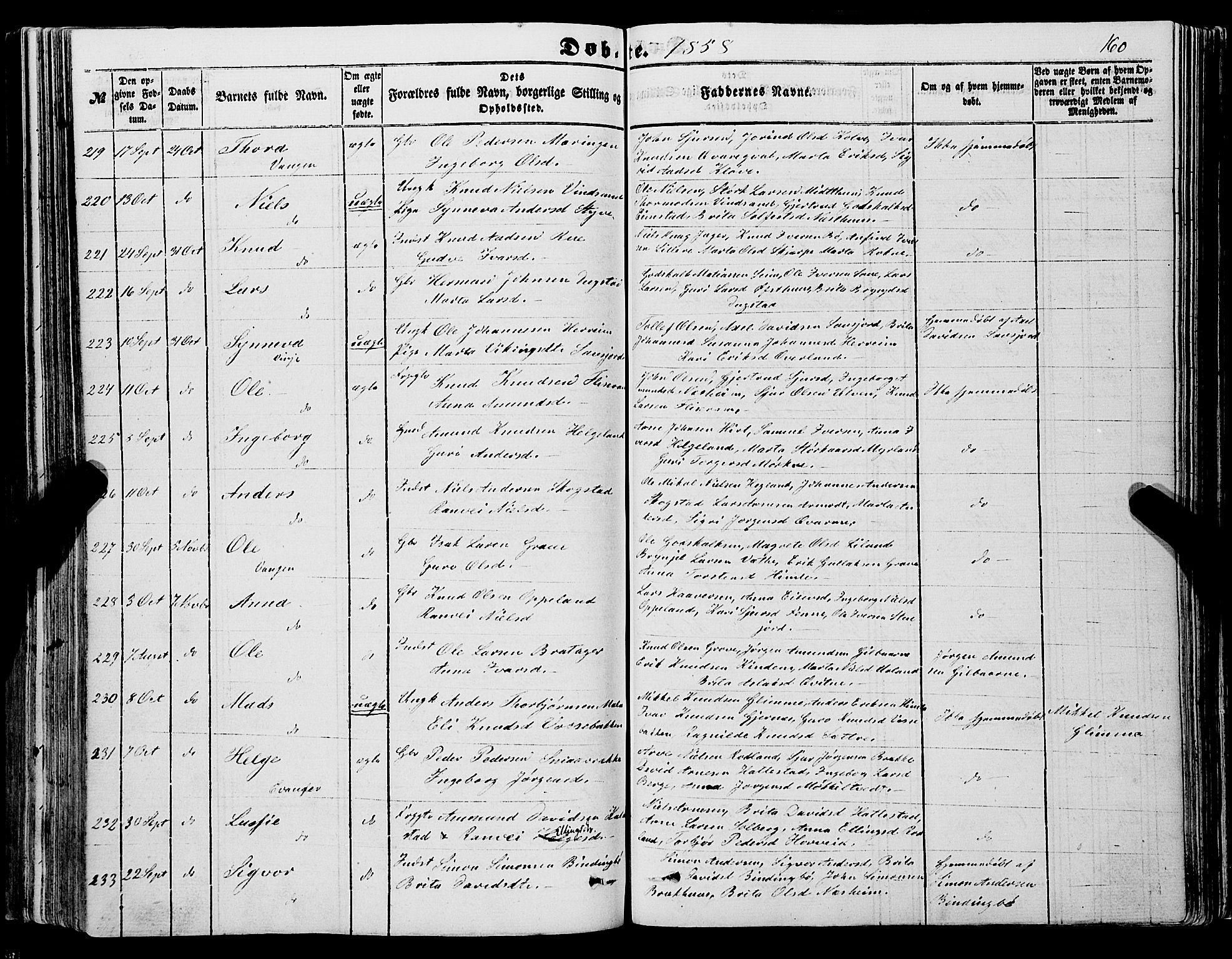 Voss sokneprestembete, AV/SAB-A-79001/H/Haa: Parish register (official) no. A 16, 1849-1863, p. 160