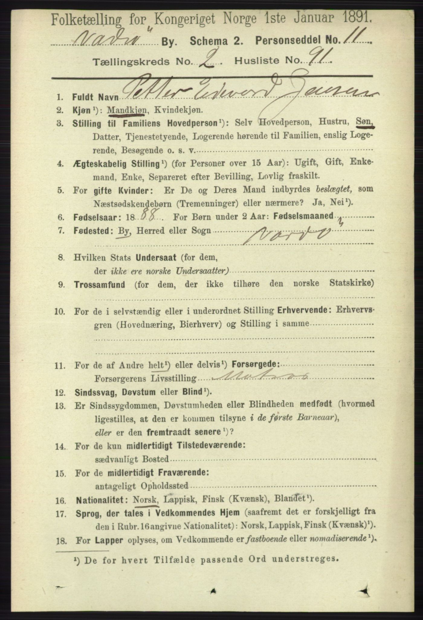 RA, 1891 census for 2003 Vadsø, 1891, p. 1583