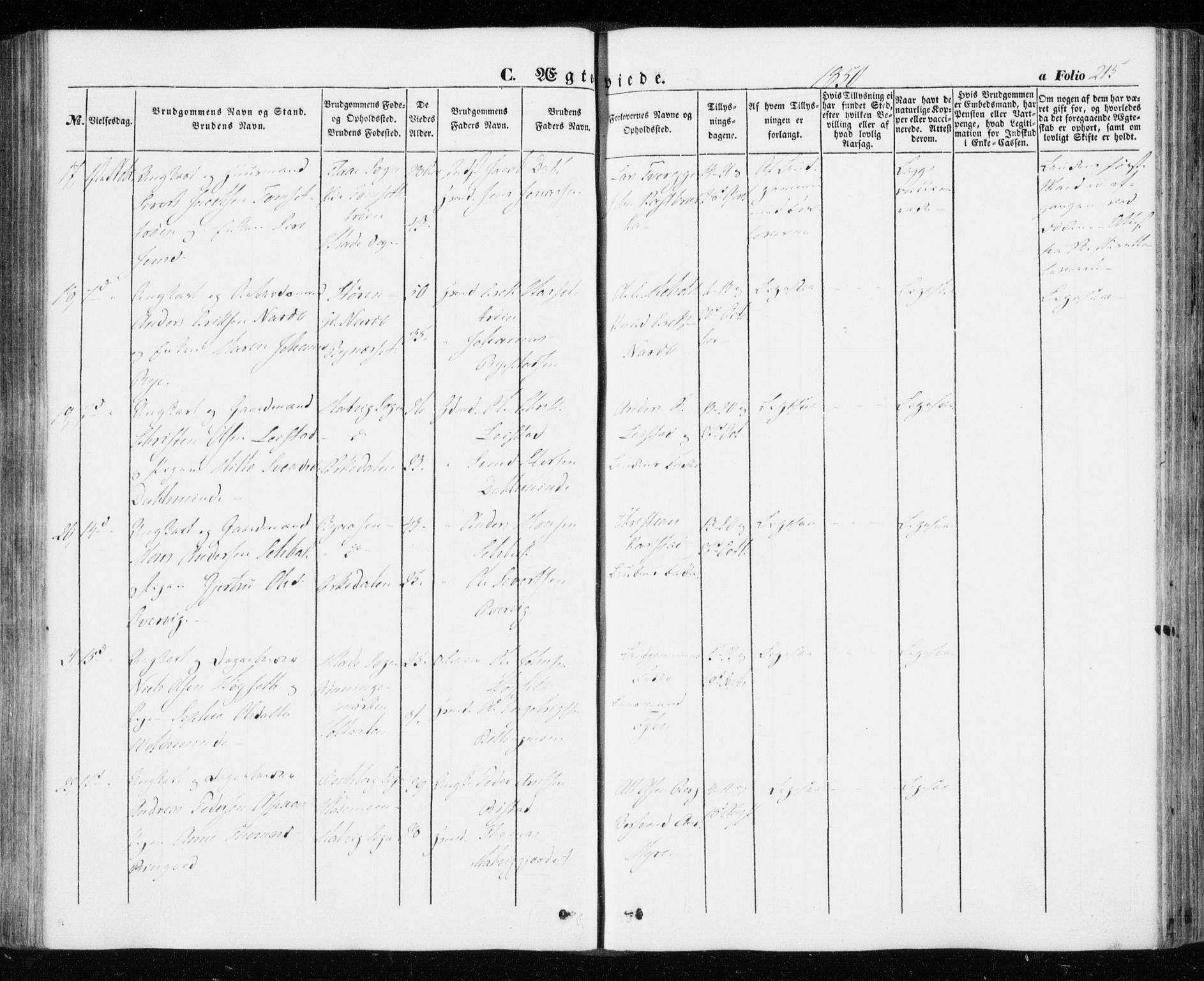 Ministerialprotokoller, klokkerbøker og fødselsregistre - Sør-Trøndelag, AV/SAT-A-1456/606/L0291: Parish register (official) no. 606A06, 1848-1856, p. 215