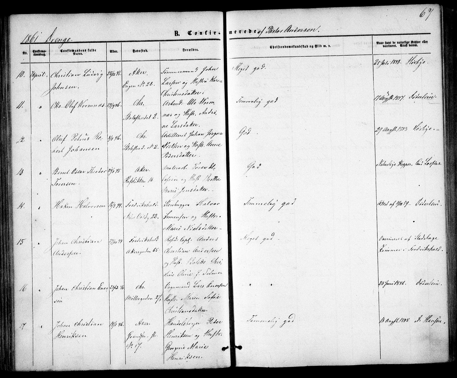 Trefoldighet prestekontor Kirkebøker, AV/SAO-A-10882/F/Fb/L0001: Parish register (official) no. II 1, 1858-1871, p. 67