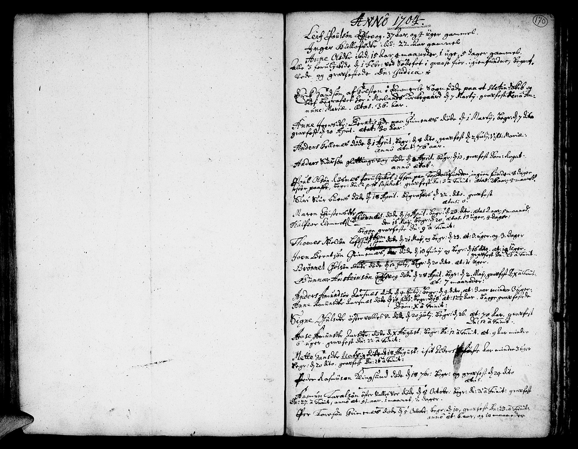 Vestre Moland sokneprestkontor, SAK/1111-0046/F/Fa/Fab/L0001: Parish register (official) no. A 1, 1687-1760, p. 170