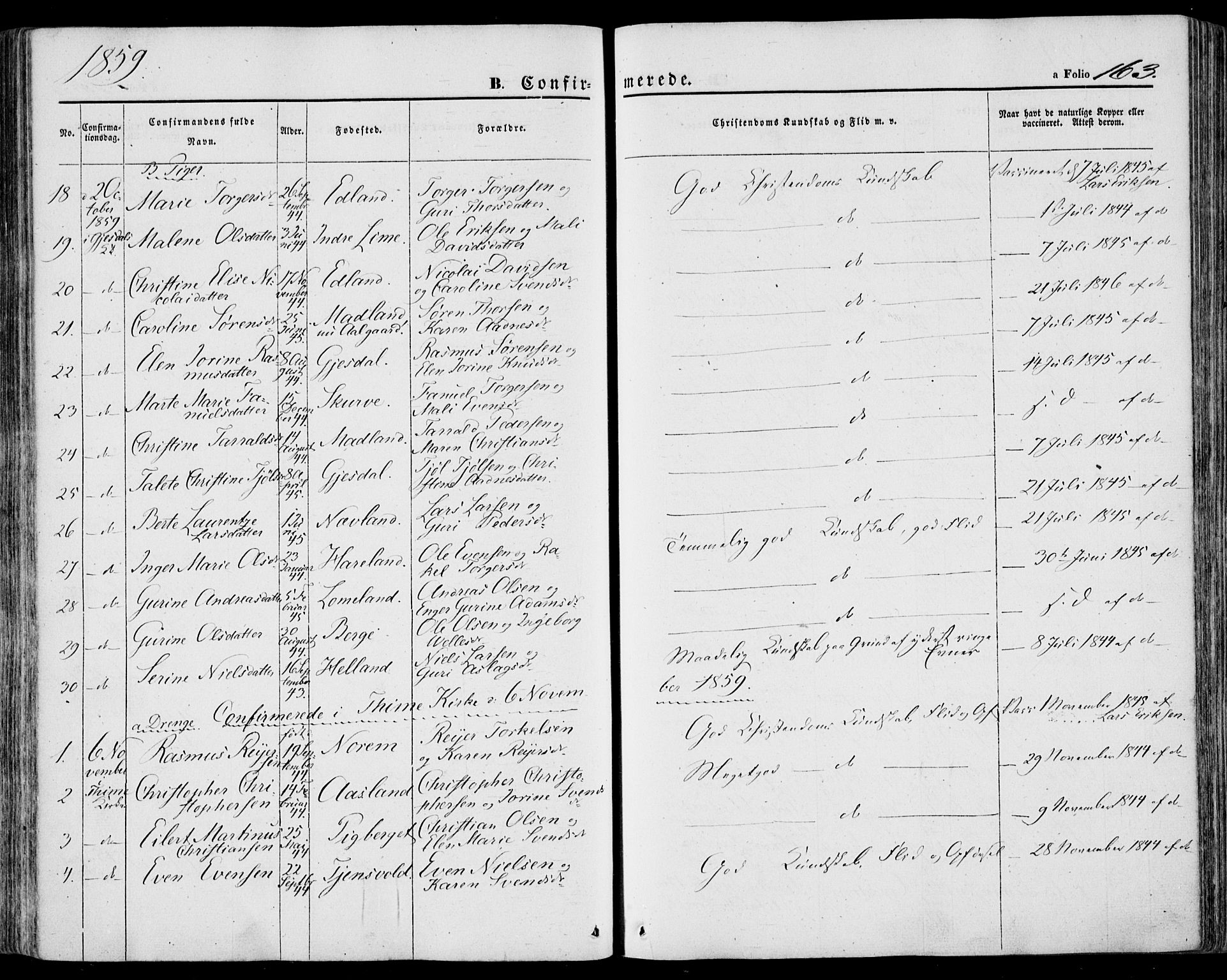 Lye sokneprestkontor, AV/SAST-A-101794/001/30BA/L0007: Parish register (official) no. A 6, 1856-1871, p. 163