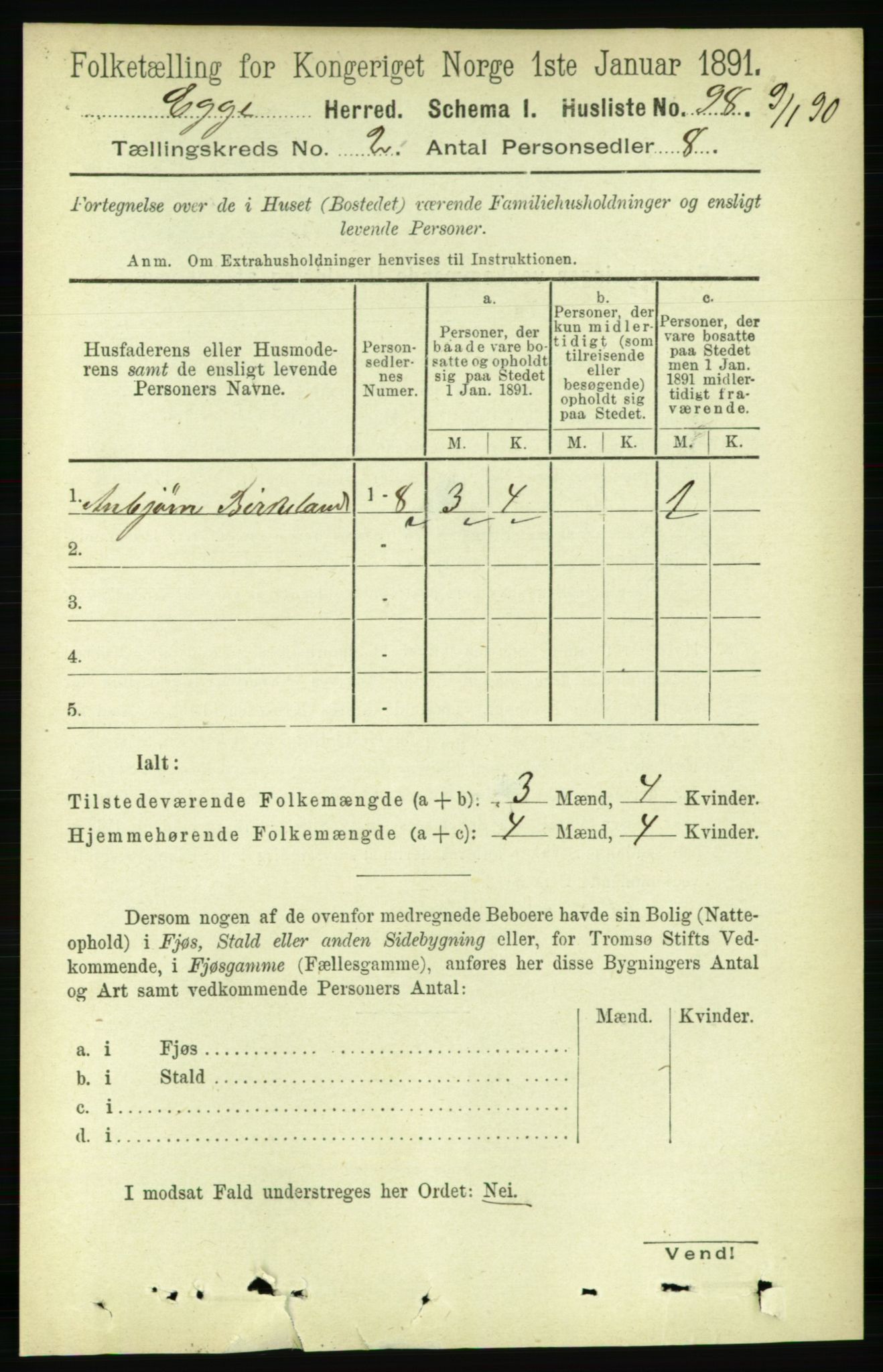 RA, 1891 census for 1733 Egge, 1891, p. 377