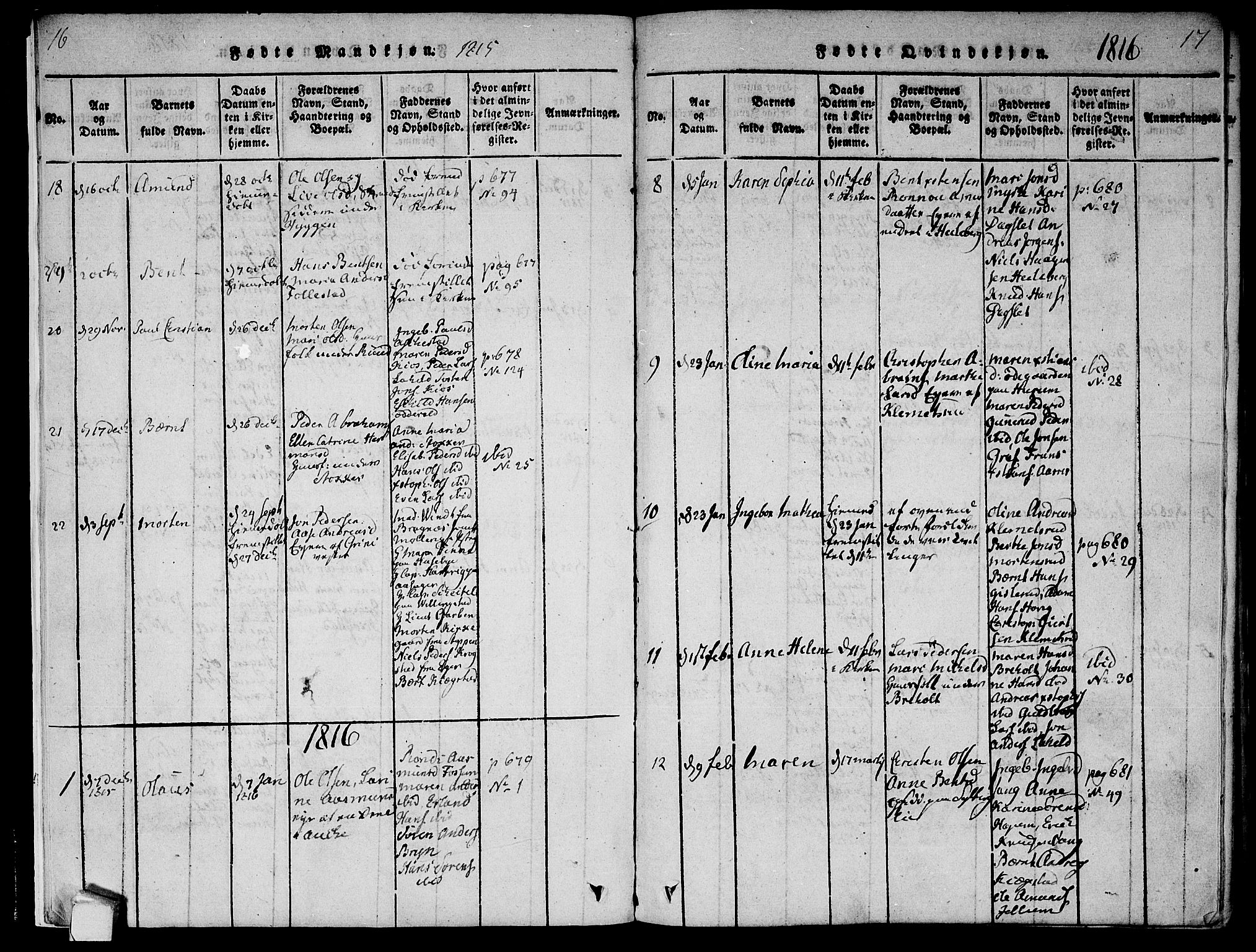 Røyken kirkebøker, AV/SAKO-A-241/F/Fa/L0004: Parish register (official) no. 4, 1814-1832, p. 16-17