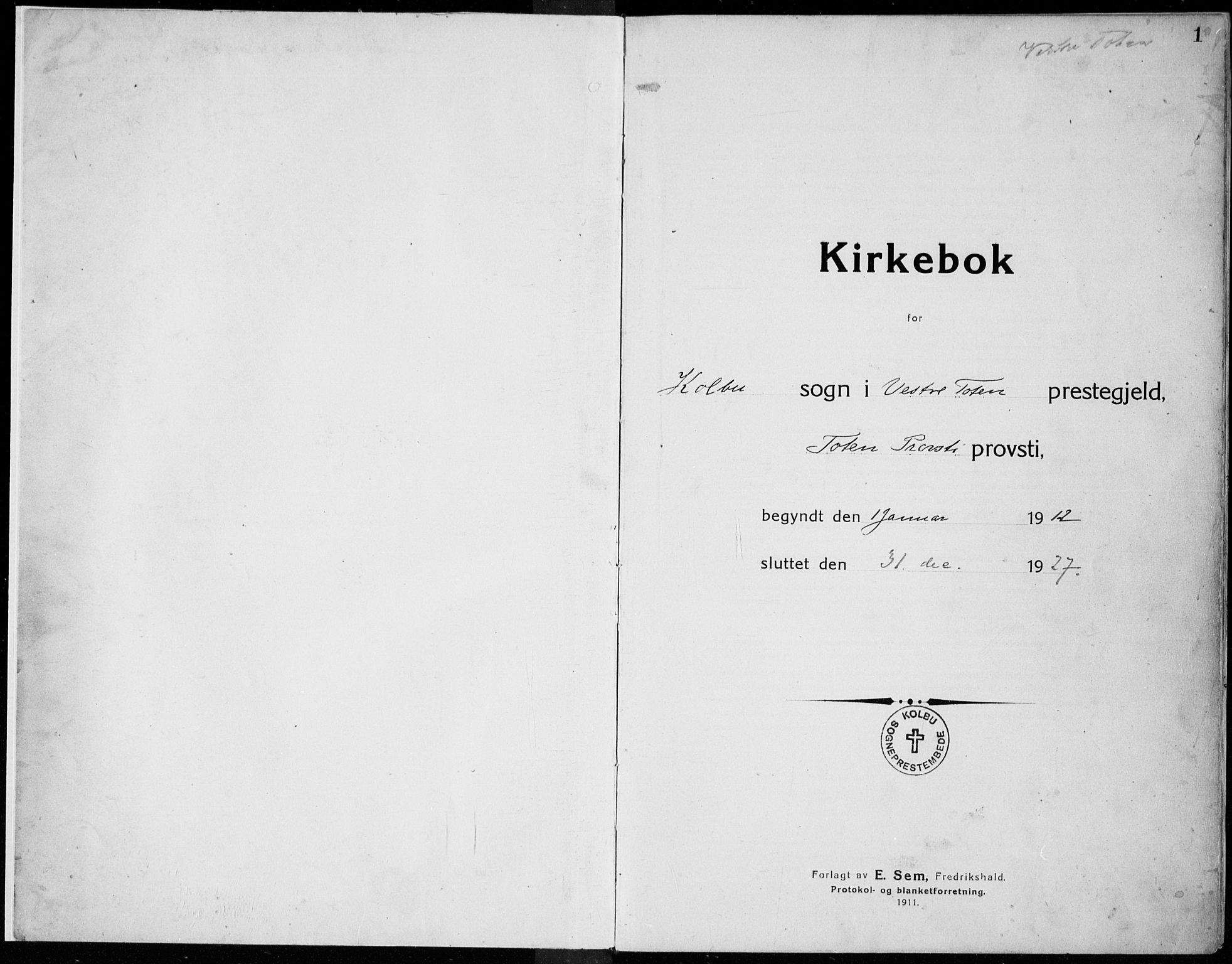 Kolbu prestekontor, SAH/PREST-110/H/Ha/Haa/L0002: Parish register (official) no. 2, 1912-1926, p. 1