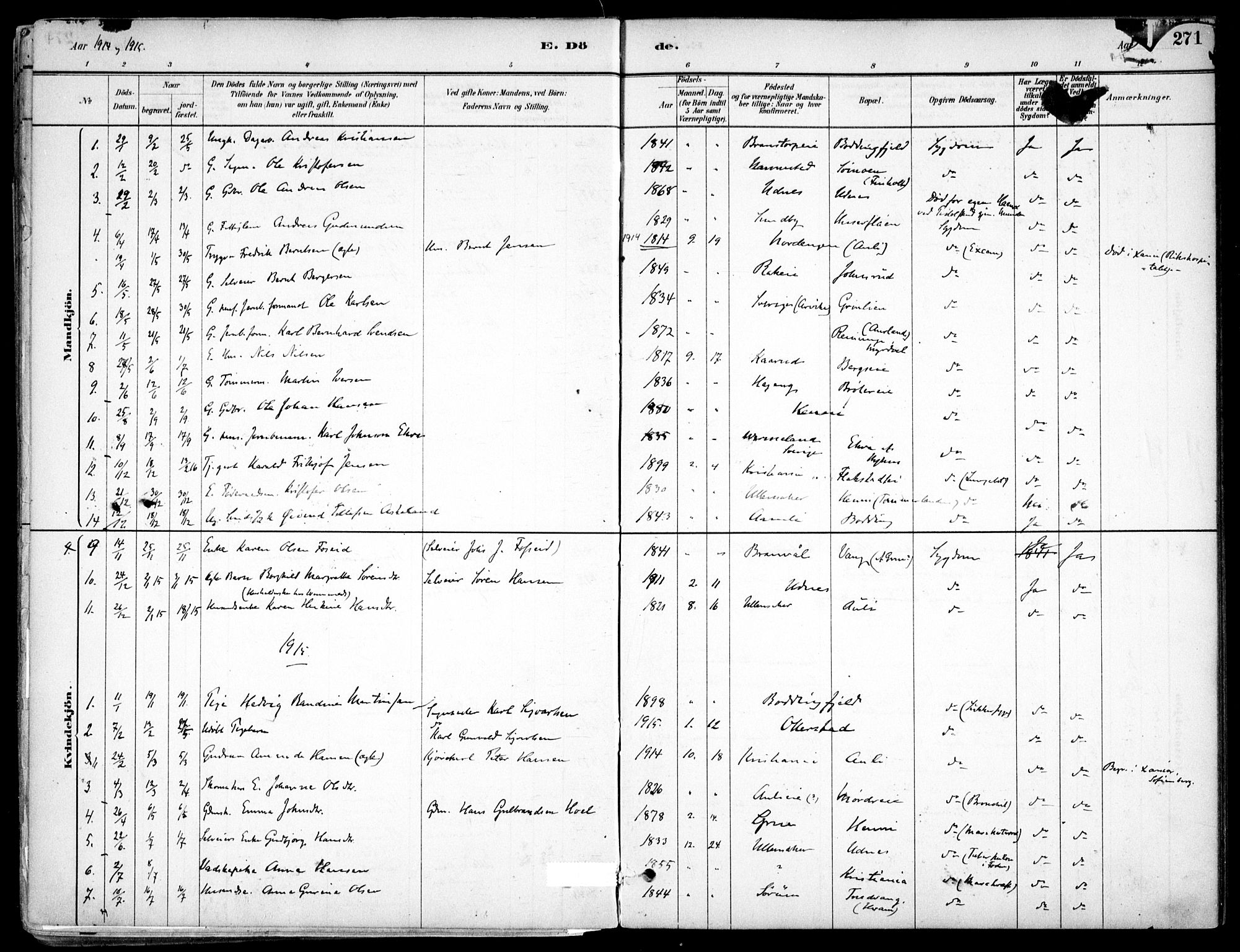 Nes prestekontor Kirkebøker, SAO/A-10410/F/Fc/L0002: Parish register (official) no. IIi 2, 1882-1916, p. 271