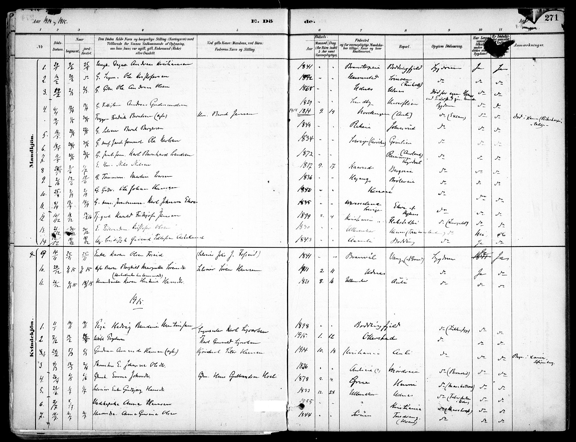 Nes prestekontor Kirkebøker, AV/SAO-A-10410/F/Fc/L0002: Parish register (official) no. IIi 2, 1882-1916, p. 271