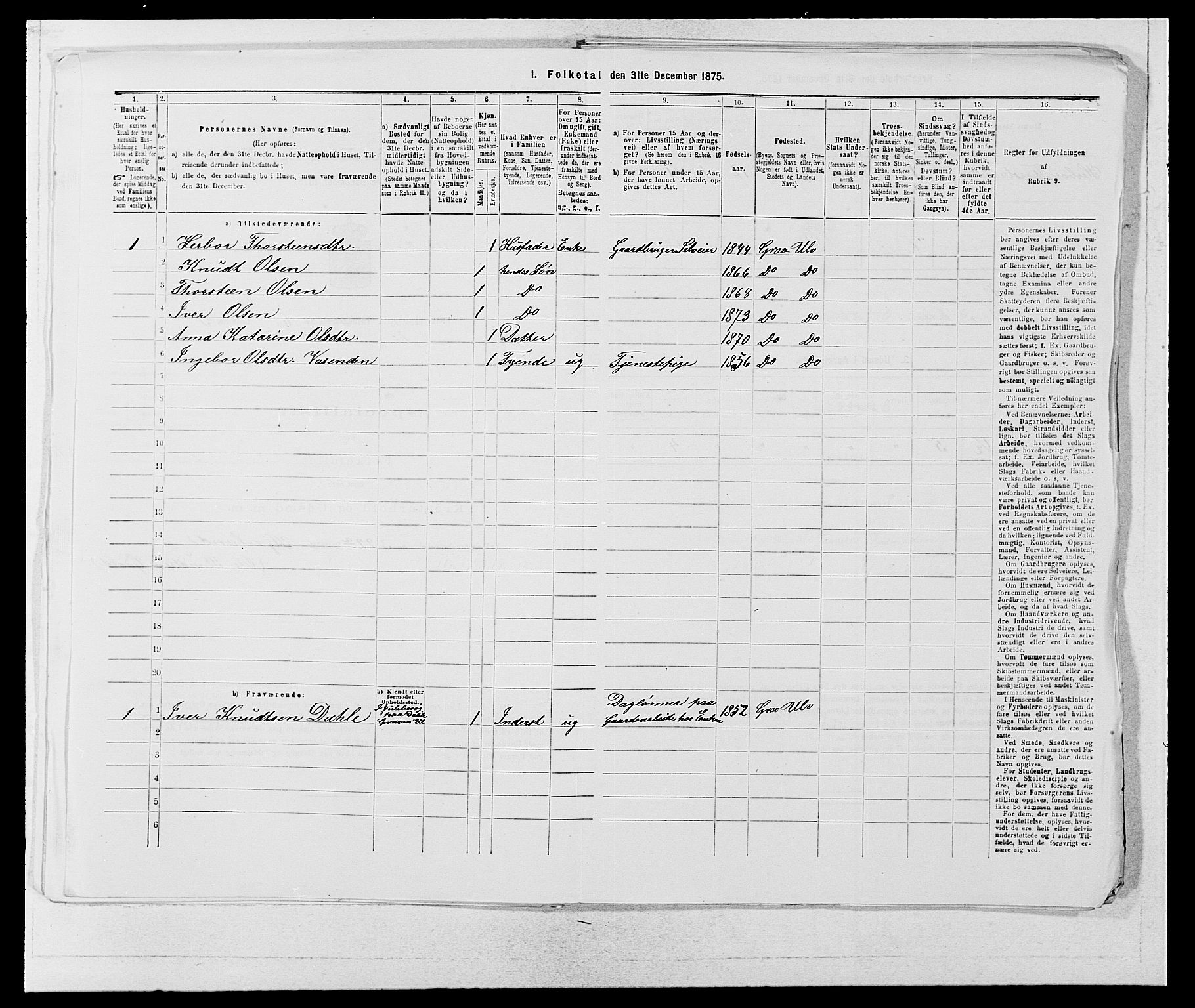 SAB, 1875 census for 1233P Ulvik, 1875, p. 928