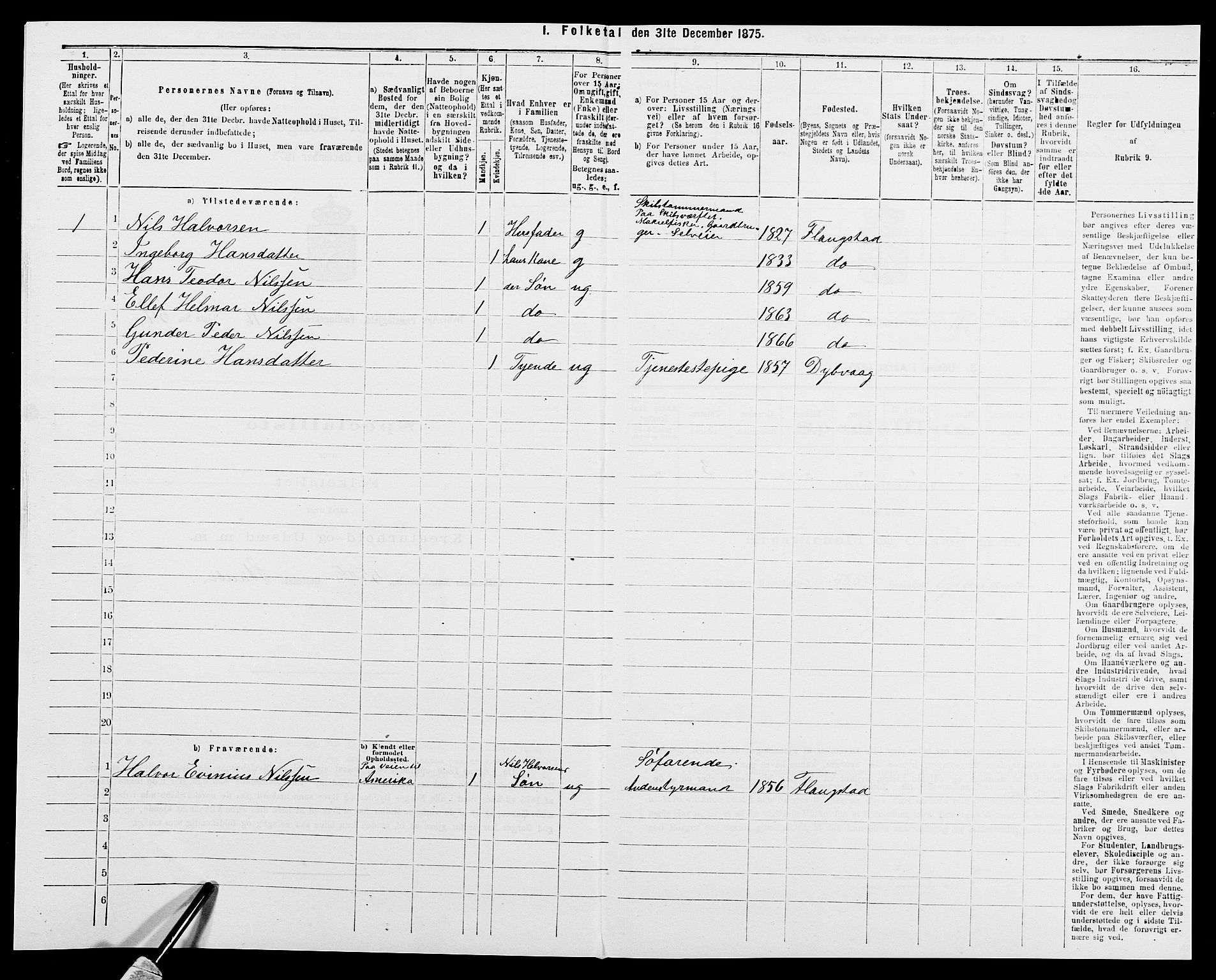 SAK, 1875 census for 0915P Dypvåg, 1875, p. 1621