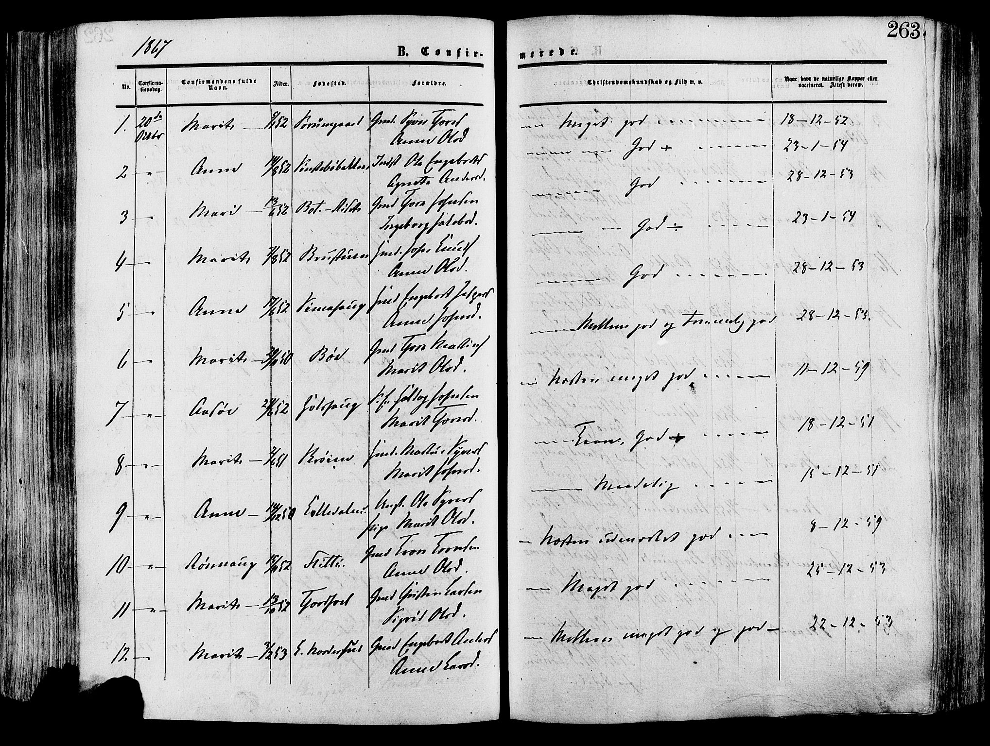 Lesja prestekontor, SAH/PREST-068/H/Ha/Haa/L0008: Parish register (official) no. 8, 1854-1880, p. 263