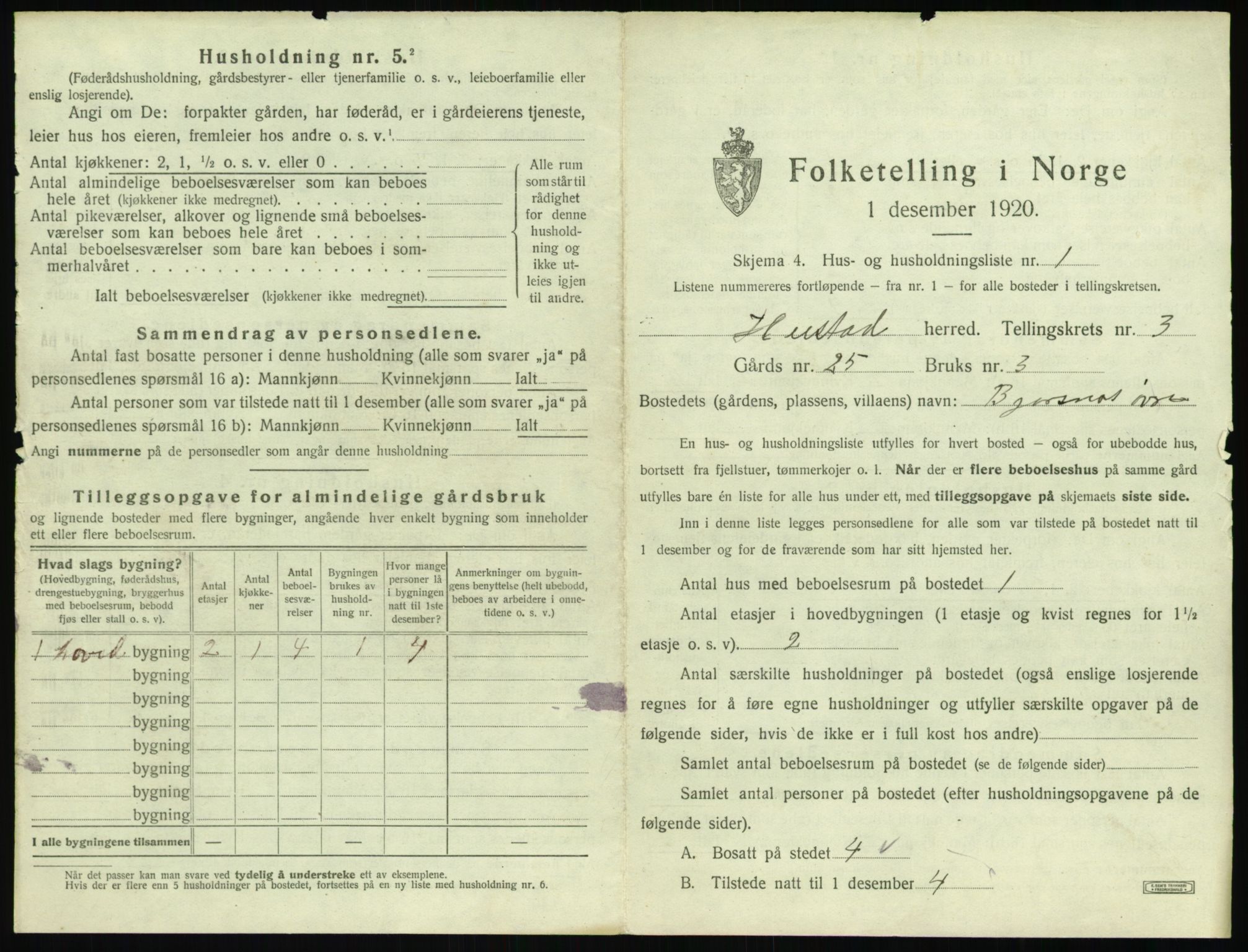 SAT, 1920 census for Hustad, 1920, p. 299